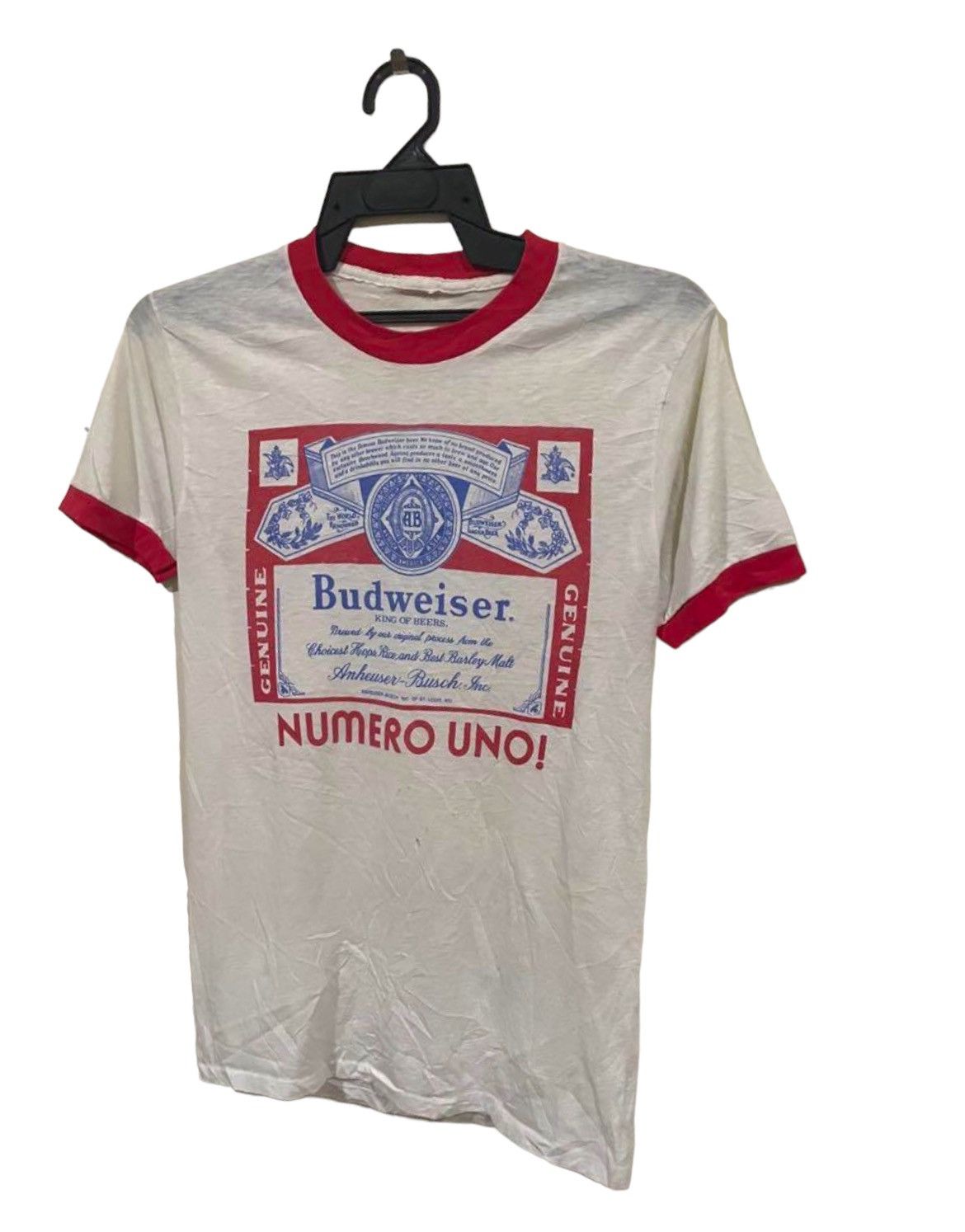 Budweiser Budweiser 70s True Vintage Numero Uno Paper Thin Ringer Tee Size US XS / EU 42 / 0 - 3 Thumbnail