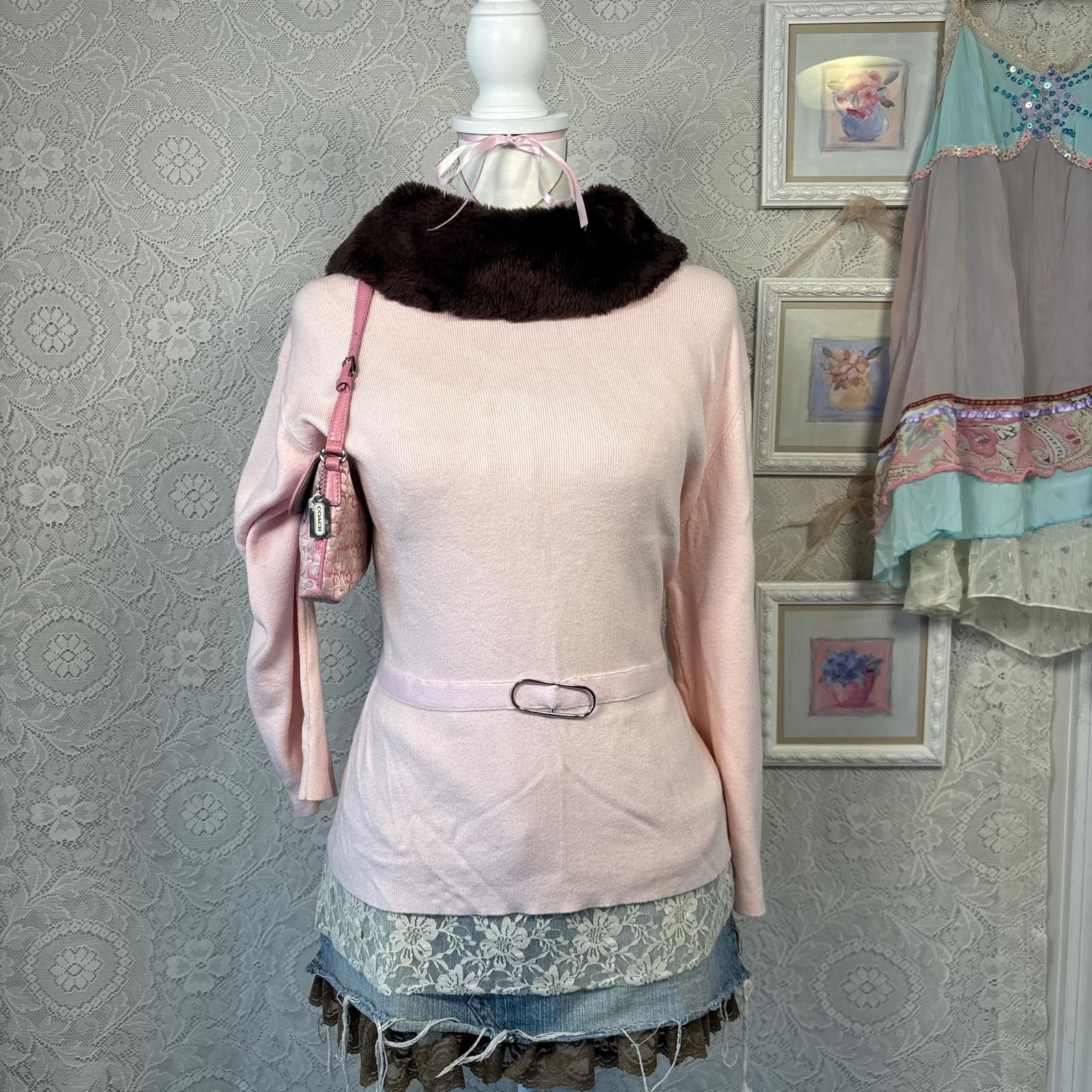 George y2k fur pink coquette sweater with ring detail Size L / US 10 / IT 46 - 4 Thumbnail