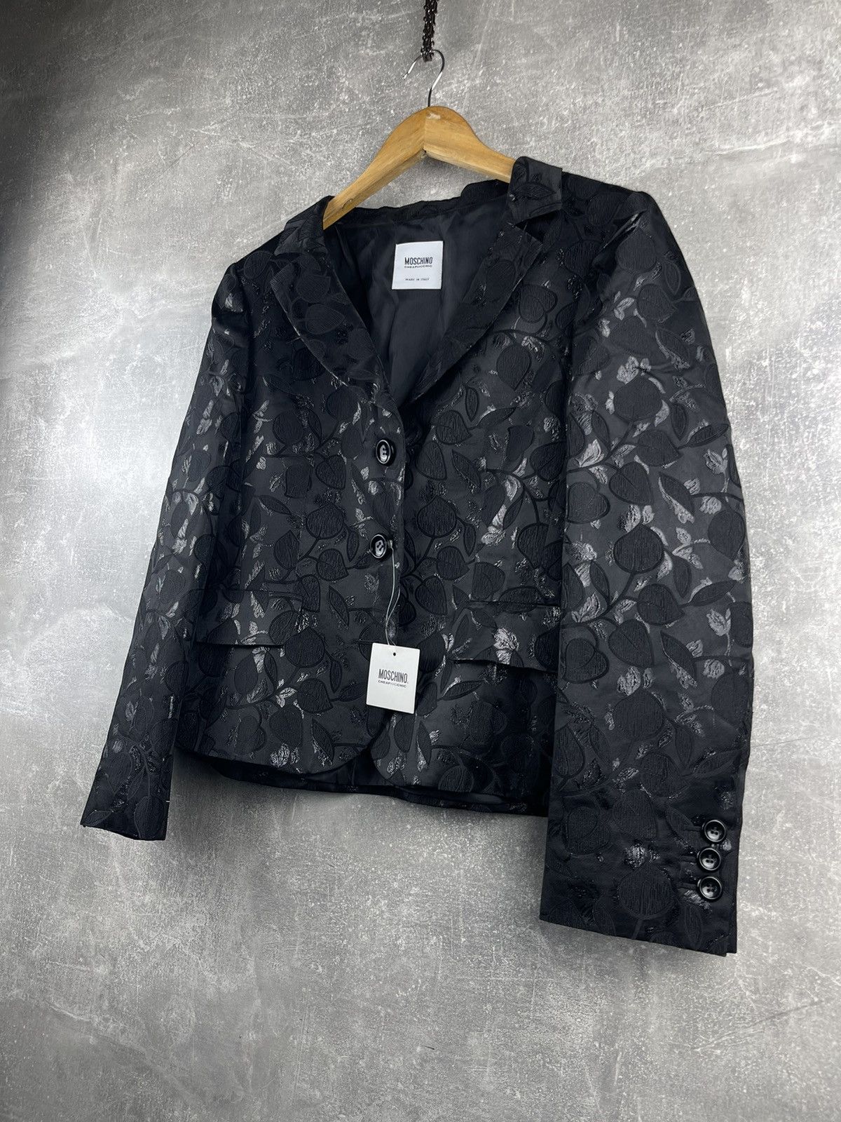 Moschino Moschino Cheap and Chic Luxury Black Flowers Cotton Blazer Size L / US 10 / IT 46 - 2 Thumbnail