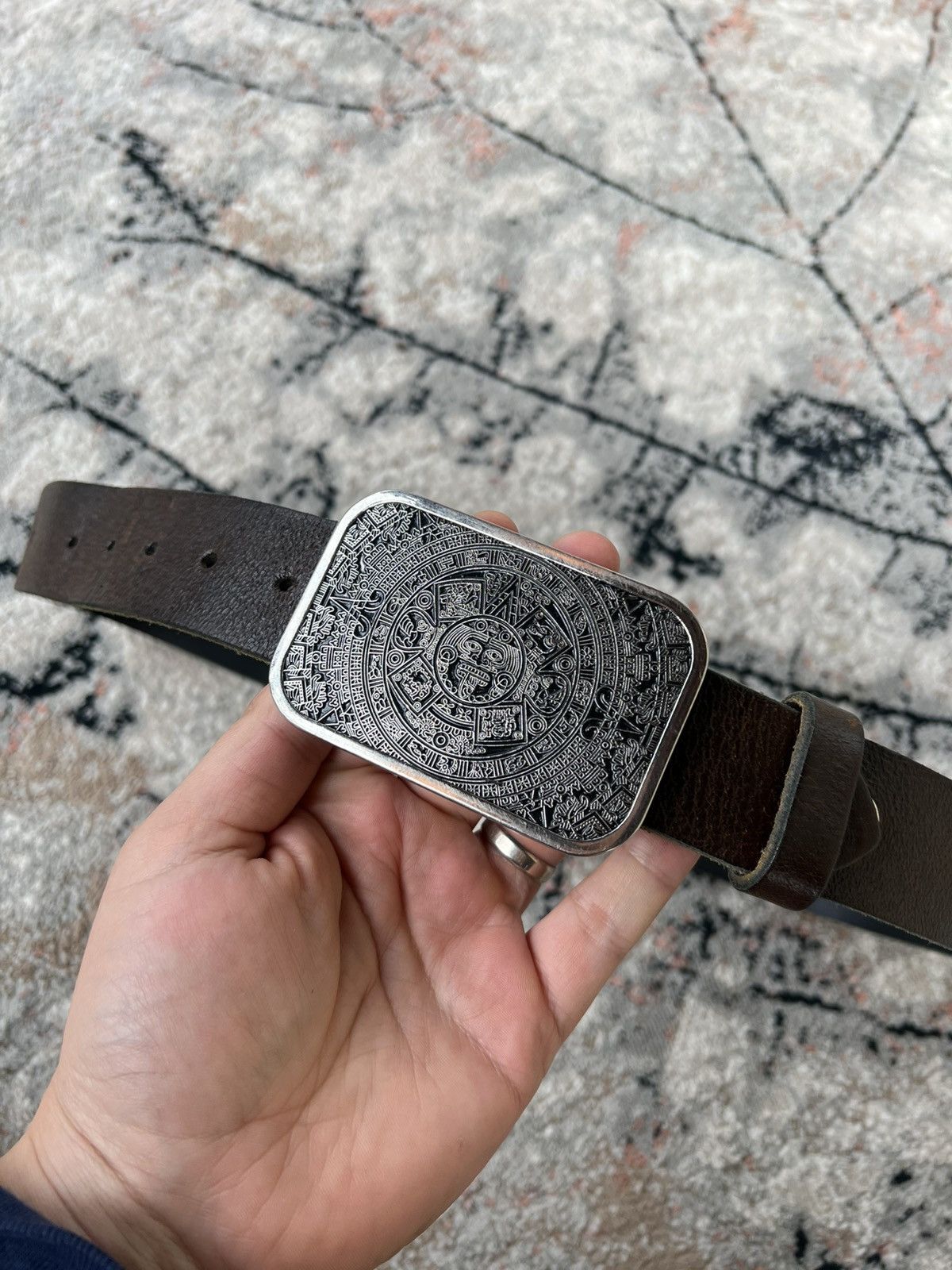 Vintage Aztec Calendar Leather Belt Made In England Size ONE SIZE - 1 Thumbnail
