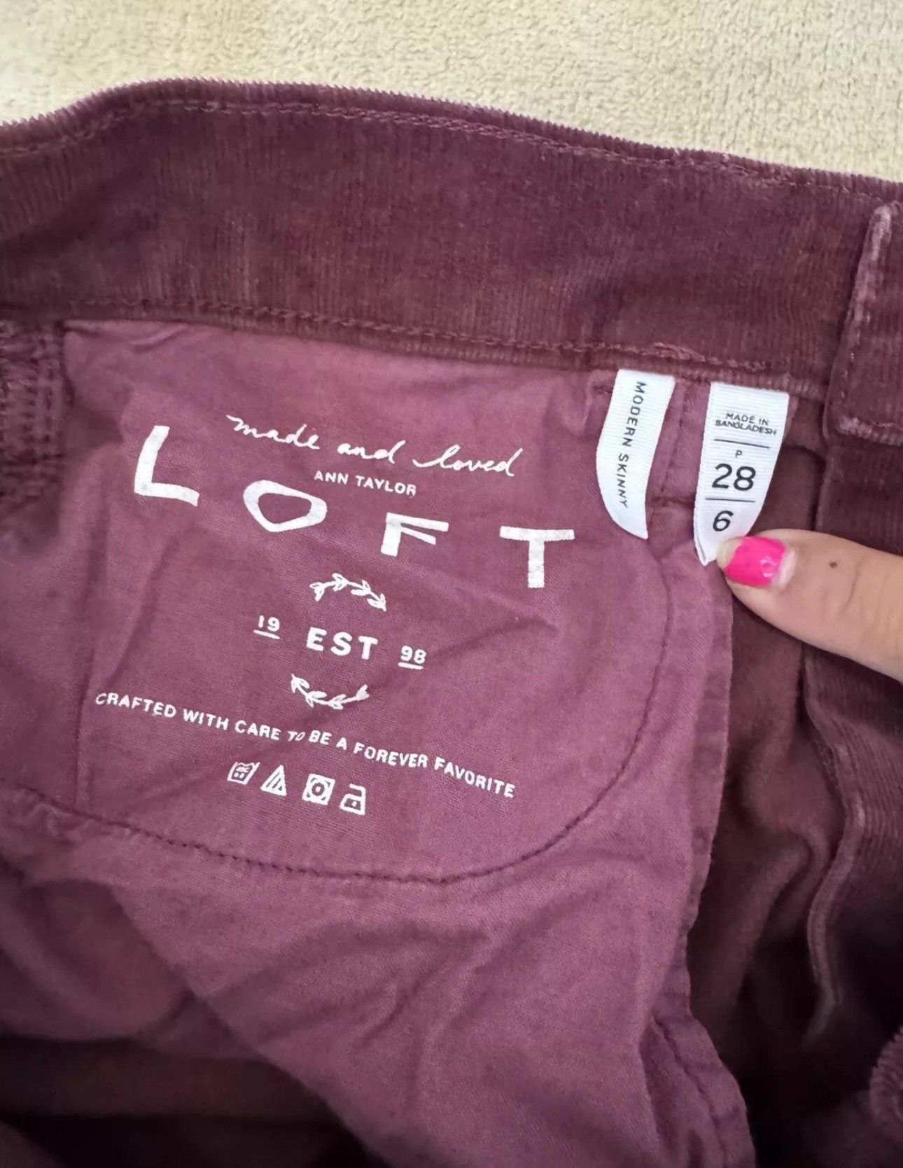 Loft AnnTaylorLoft Women’sCorduroyPants 29/8Curvy Skinny Burgundy Size 29" - 4 Thumbnail