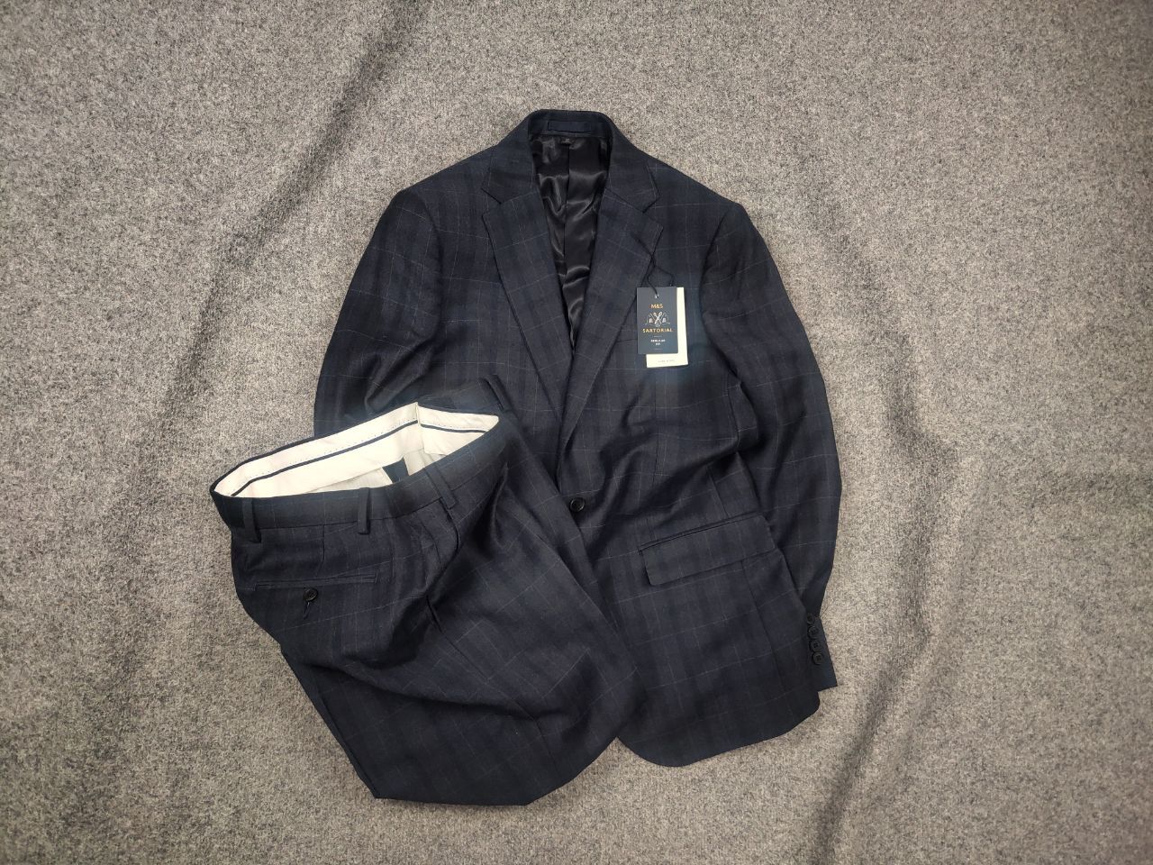 Marks & Spencer Marks & Spencer By Alfred Brown Wool Navy suit Blazer Pants Size 48L - 1 Thumbnail