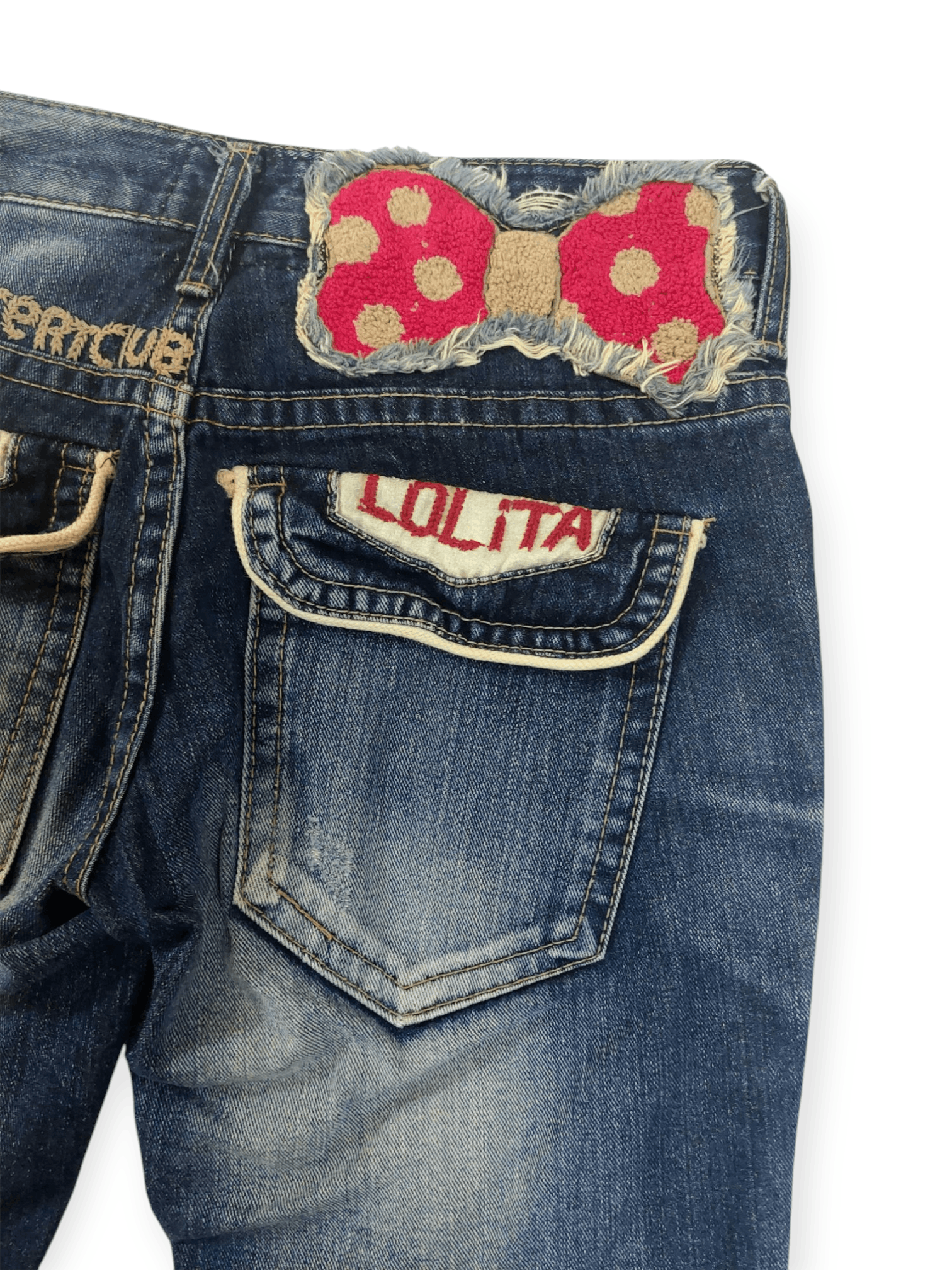 Vintage Lolita Jeans Embroidered Ribbon Mushroom Denim Size 29" - 13 Thumbnail