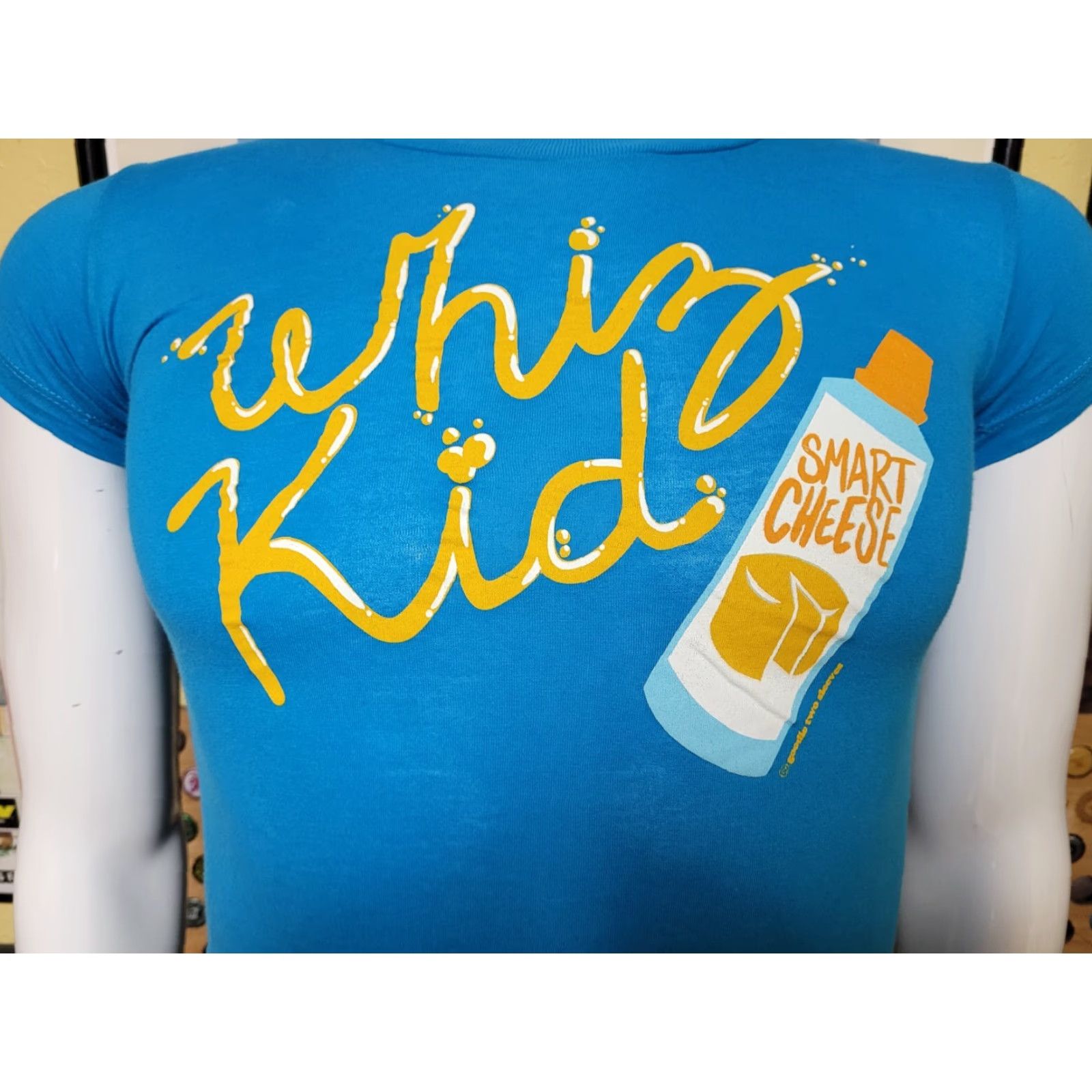 Vintage Womens Goodie Two Sleeves T-Shirt Short Sleeve Crew Neck Blue 100% Cotton Jrs Small Wiz Kid Cheese Funny Easy Shirt Mens Womens Girls? Size S / US 4 / IT 40 - 2 Thumbnail