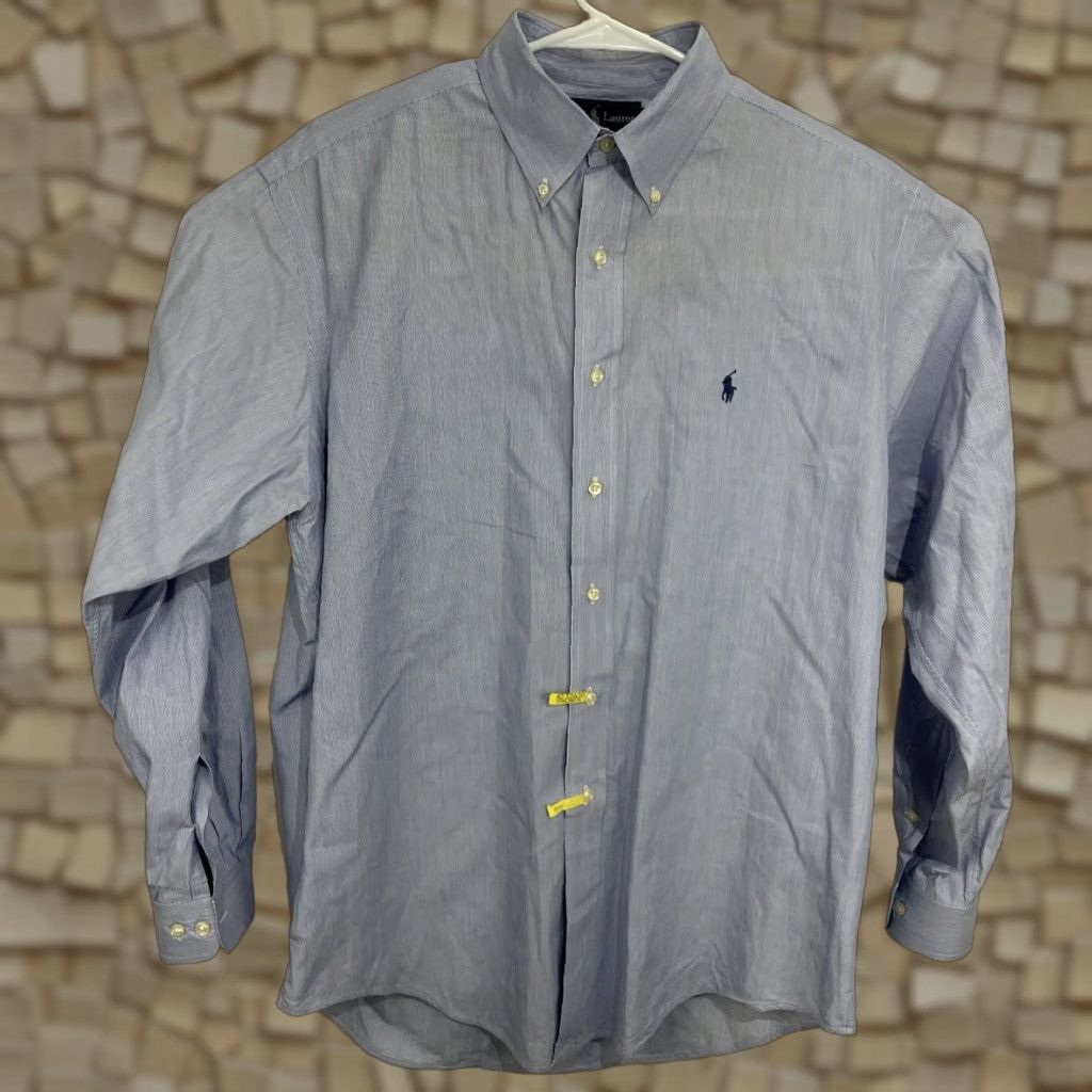 Ralph Lauren Vintage Ralph Lauren Mens Dress Shirt Yarmouth Striped Blue White 16 34/35 100% Cotton with Embroidered Pony Button-Down Collar Size 42R - 1 Thumbnail