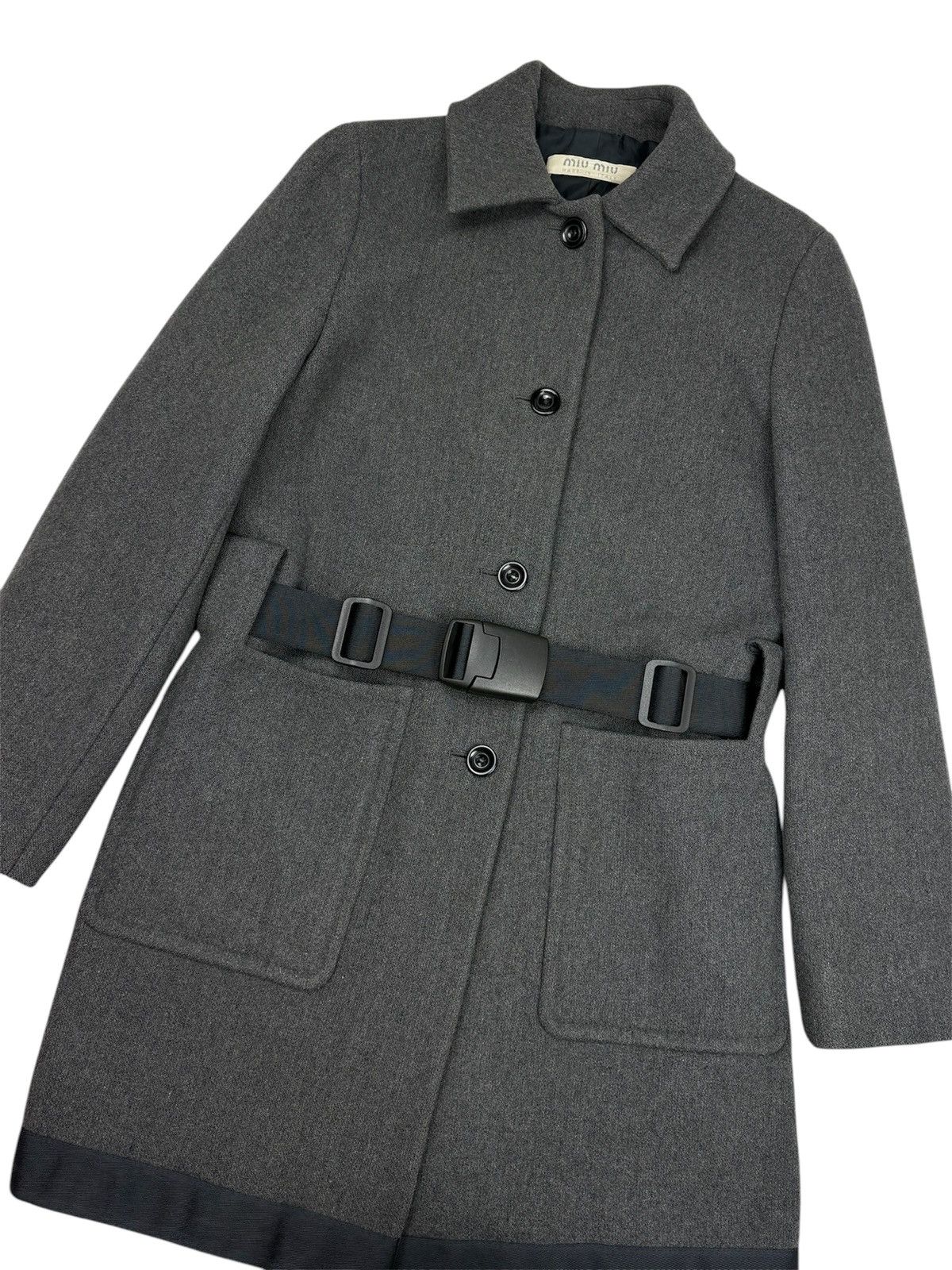 ジャケット・アウター Miu Miu Wool Coat IT42 MIU MIU 90s VINTAGE WOMEN GRAY WOOL COAT BELTED IT 42 M