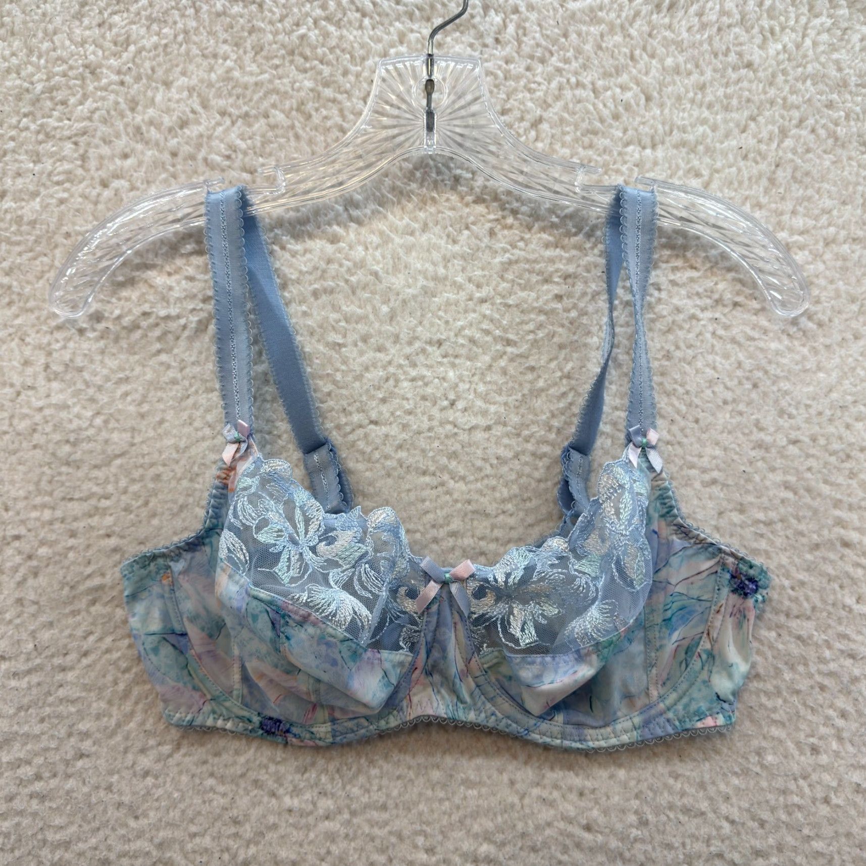Vintage VINTAGE Fantasie Balconette Bra 34DD Blue Unlined Victorian Edwardian Coquette DD Womens Size ONE SIZE - 2 Thumbnail