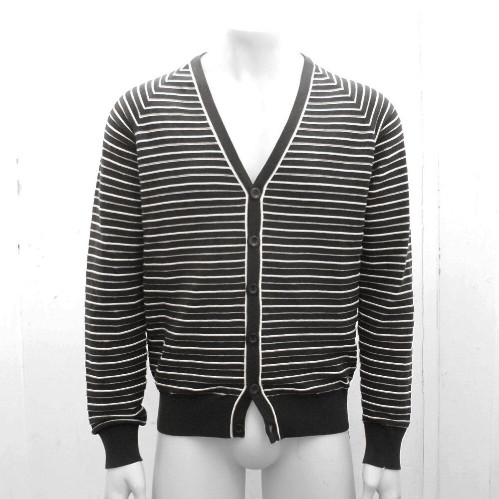 image of Maison Margiela Black & White Striped Cardigan Sweater Success, Men's (Size Medium)