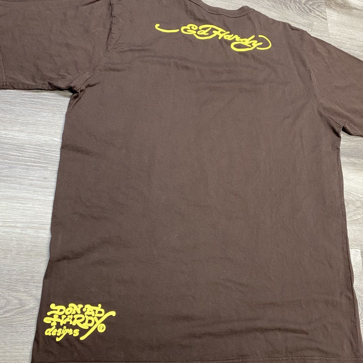 Ed Hardy Vintage Y2K Ed Hardy Brown Flame Skull T-Shirt Size 2XL Size US XXL / EU 58 / 5 - 8 Thumbnail
