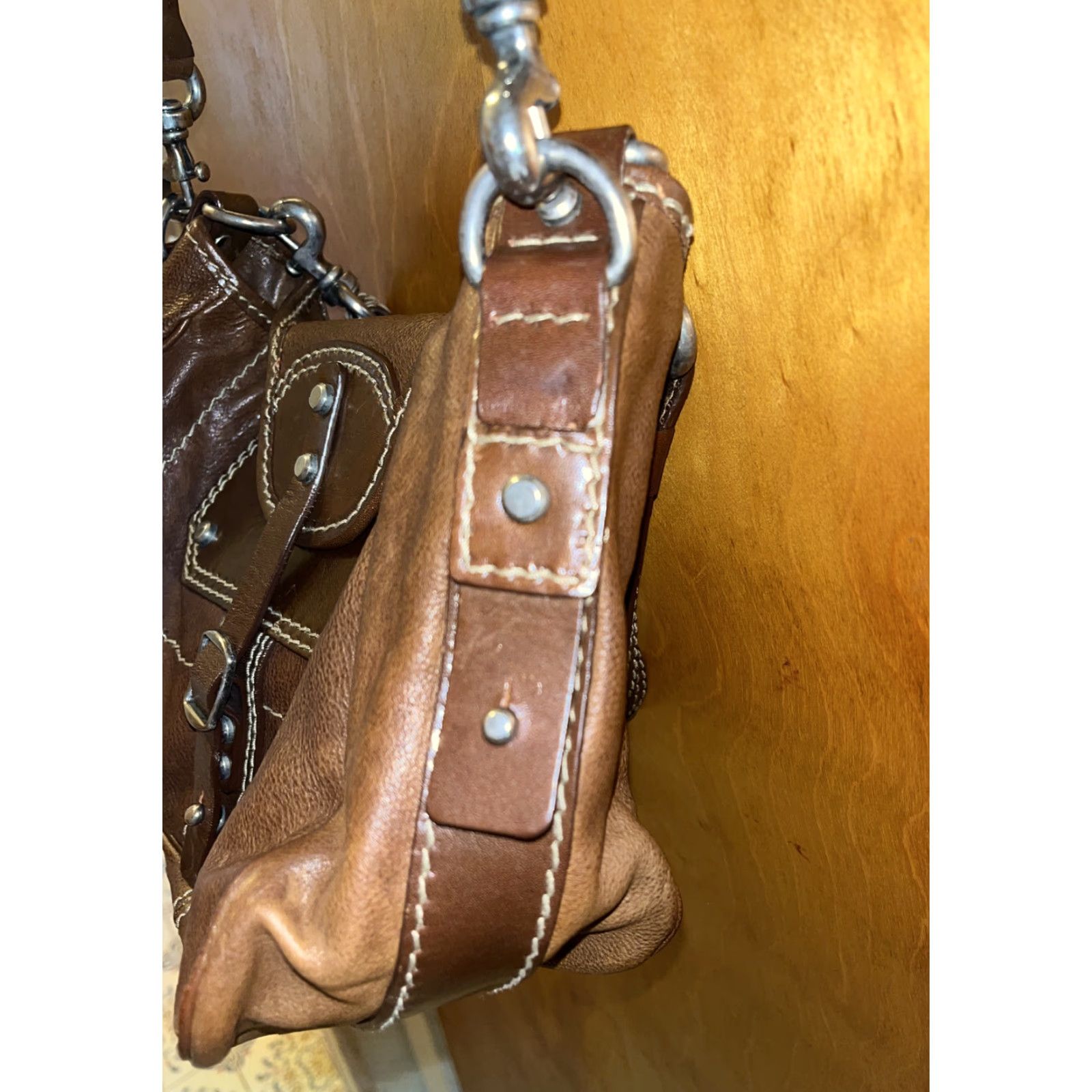 Vintage GRYSON Brown Leather Satchel Purse Suede Interior Size ONE SIZE - 5 Thumbnail