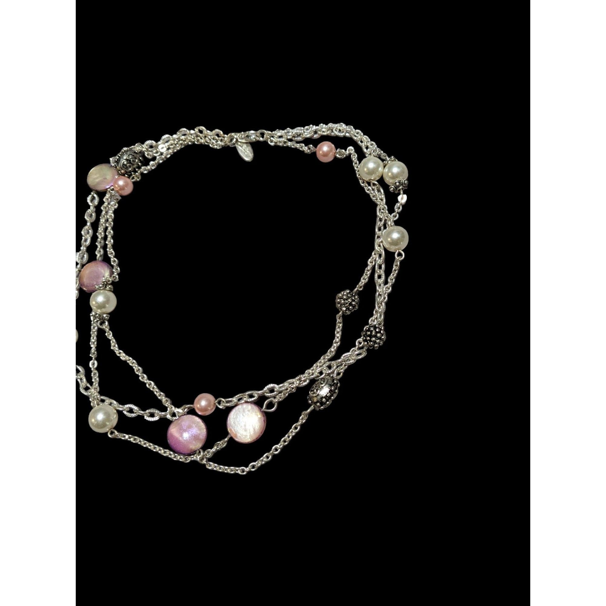 George George Silver Necklace With Pink & White Beads Size ONE SIZE - 5 Thumbnail