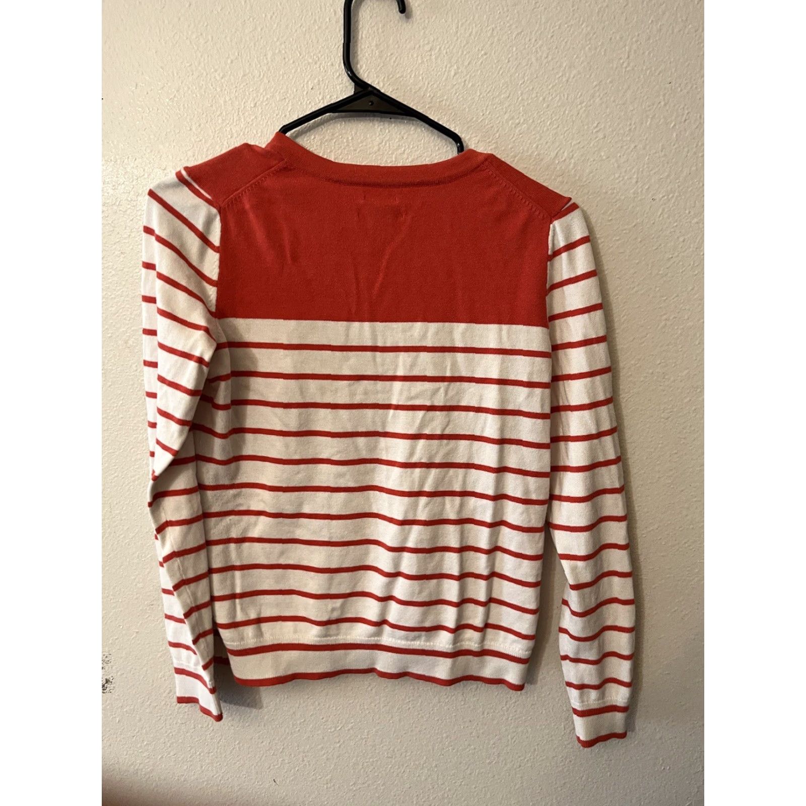 Tommy Hilfiger TOMMY HILFIGER 100% Pima Cotton Cardigan SWEATER Orange White Striped Small Wome Size S / US 4 / IT 40 - 3 Thumbnail