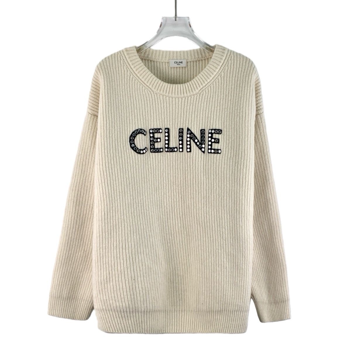 Celine Celine Off-white Logo Crew Neck Wool Knit Sweater K26WX Size S / US 4 / IT 40 - 1 Thumbnail