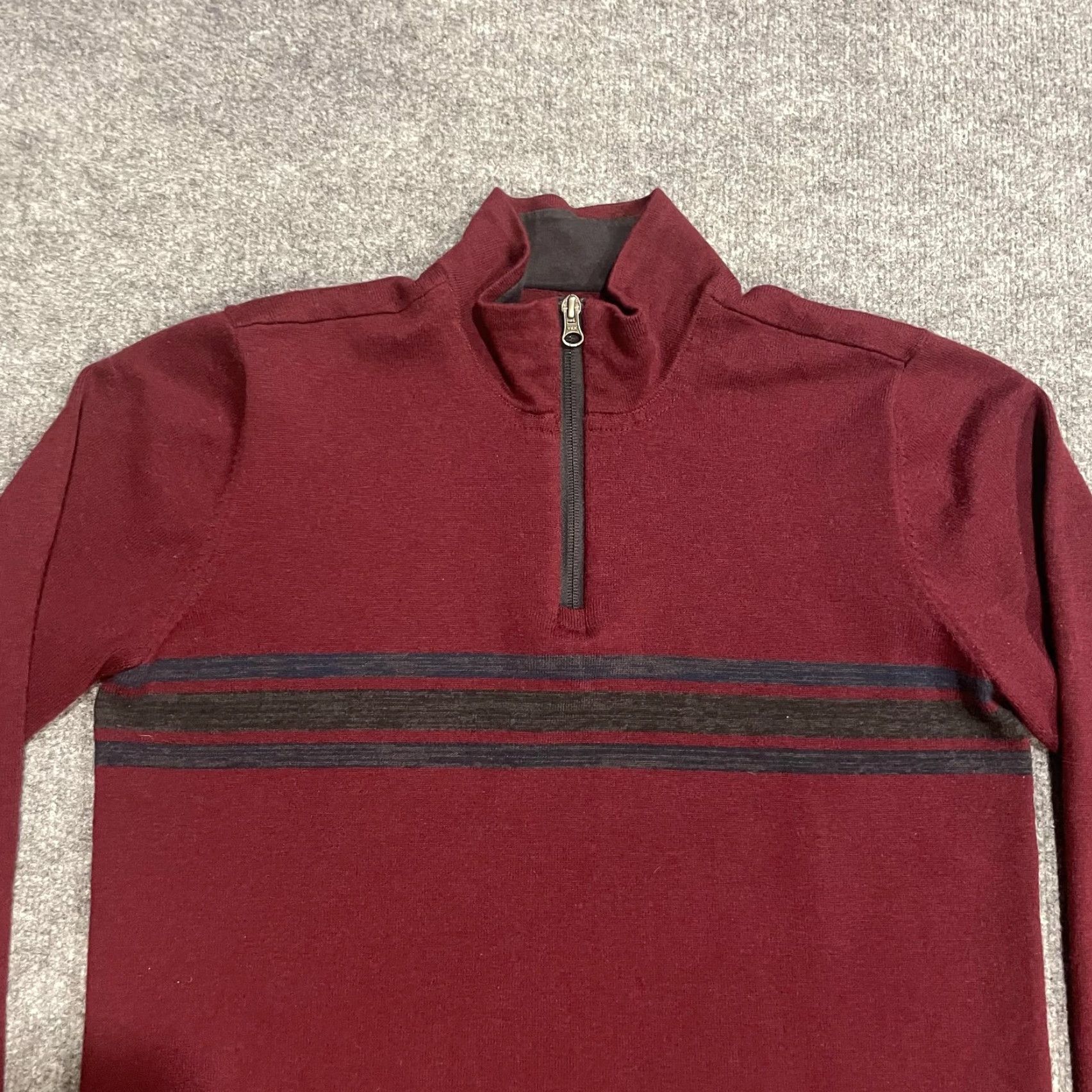 Prana prAna Mens Sweater Pullover 1/4 Zip Knit Mock Neck Red Striped Casual Outdoor Medium Size US M / EU 48-50 / 2 - 3 Thumbnail