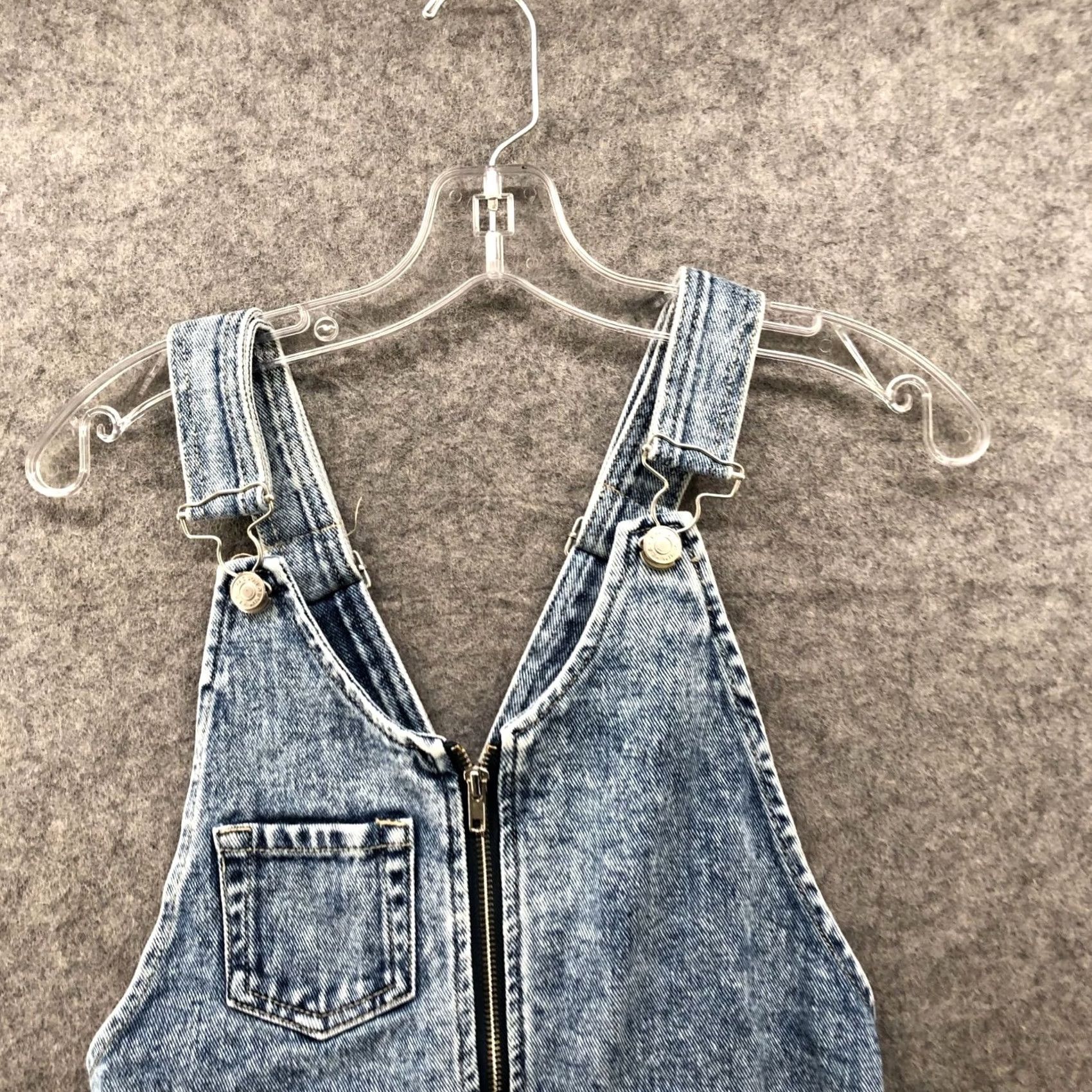 Pacsun Pacsun Overall Denim Mini Dress XS Stone Wash Zip Front Pinafore Women Short Sleeveless Cotton Denim Size 26" / US 2 / IT 38 - 3 Thumbnail