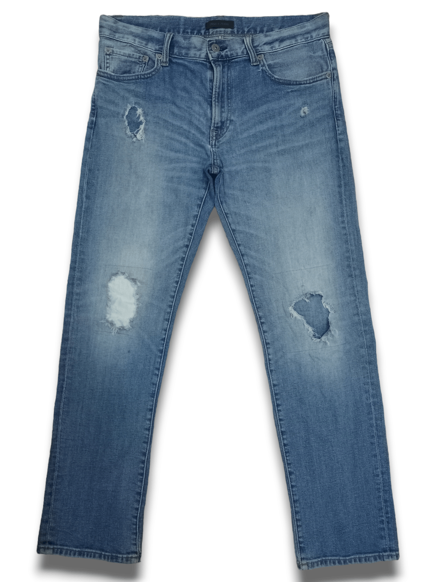 Japanese Brand × Uniqlo Vintage Uniqlo Blue Wash Distressed Patched Jeans 33x28 Size US 33 - 3 Thumbnail