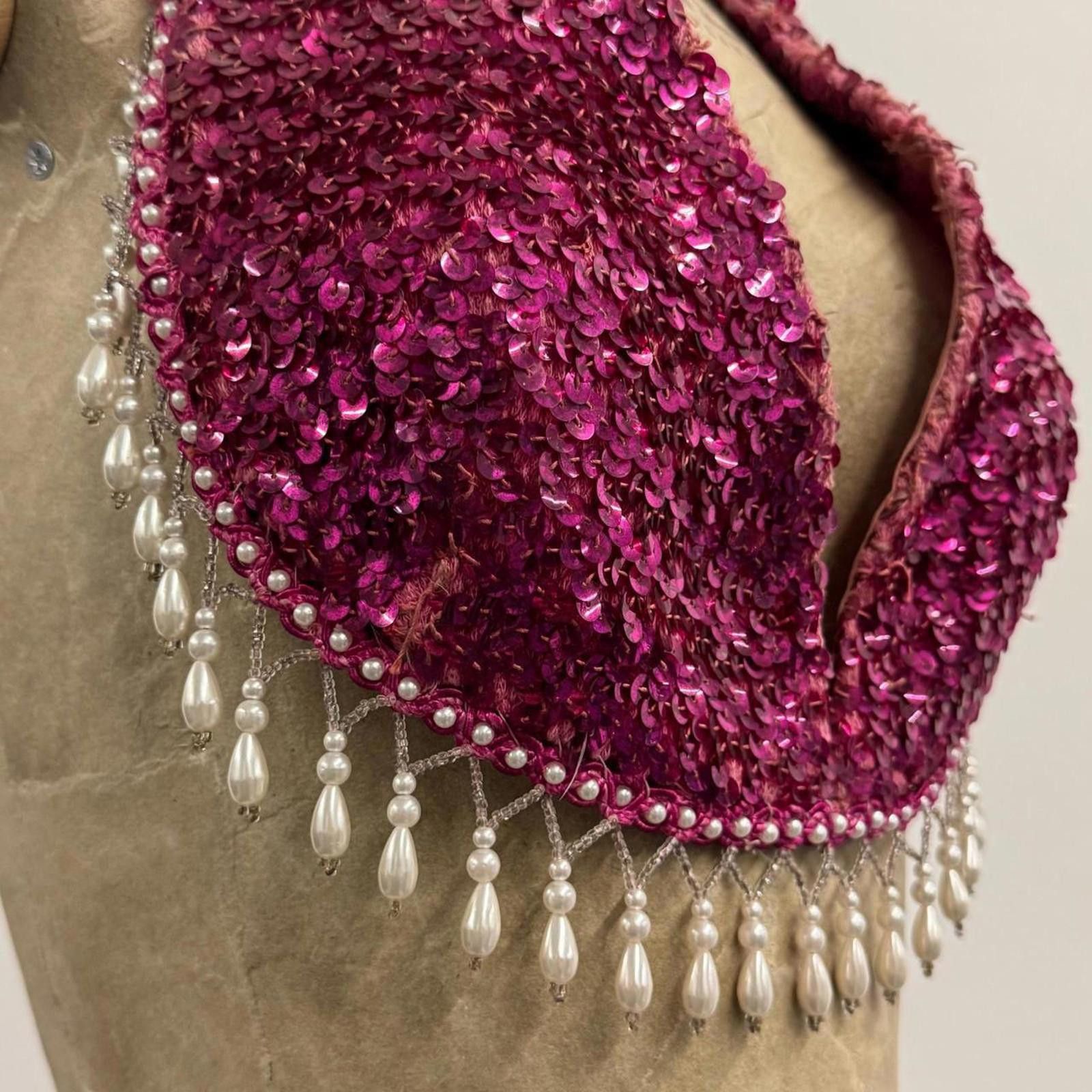 Other Vintage Showgirl Magenta Sequin Halter Bra Top Size ONE SIZE - 4 Thumbnail