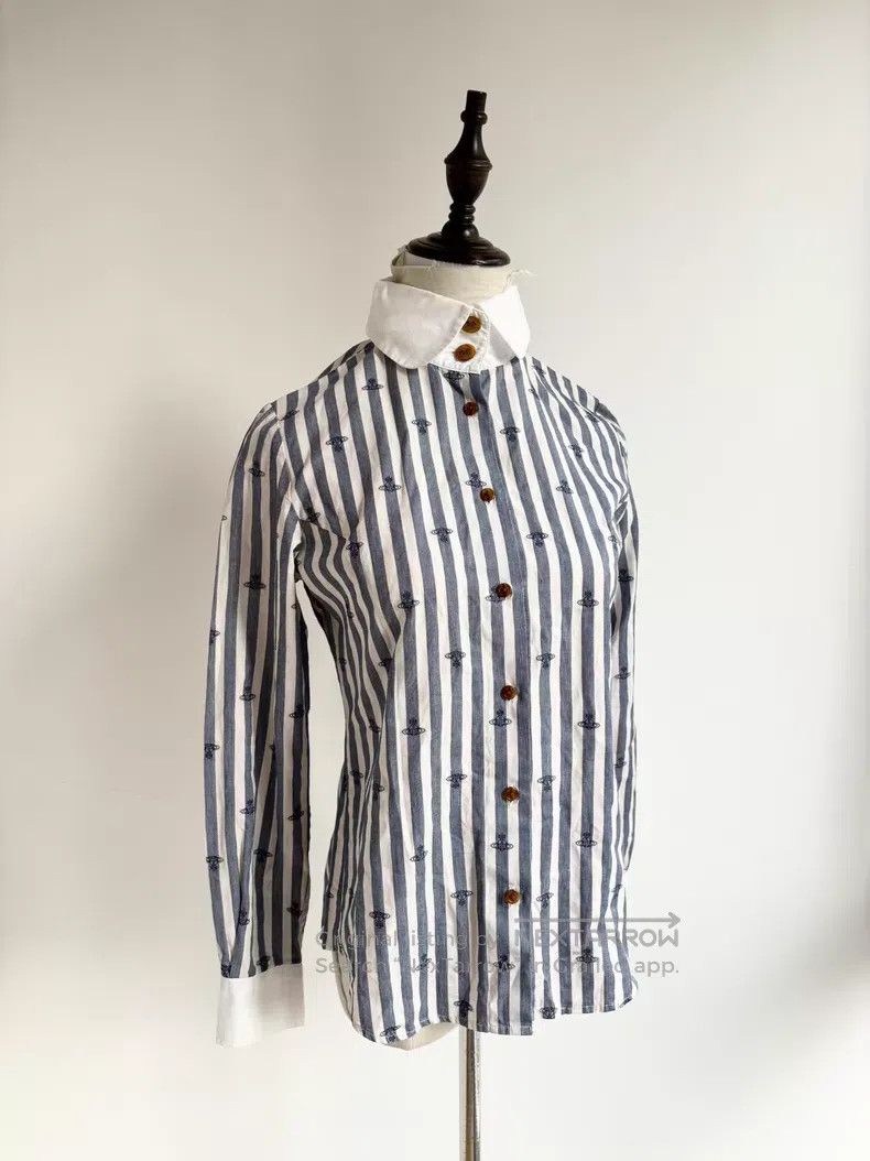 Vivienne Westwood Vivienne Westwood Blue Striped Embroidered Saturn Shirt Size M / US 6-8 / IT 42-44 - 2 Thumbnail