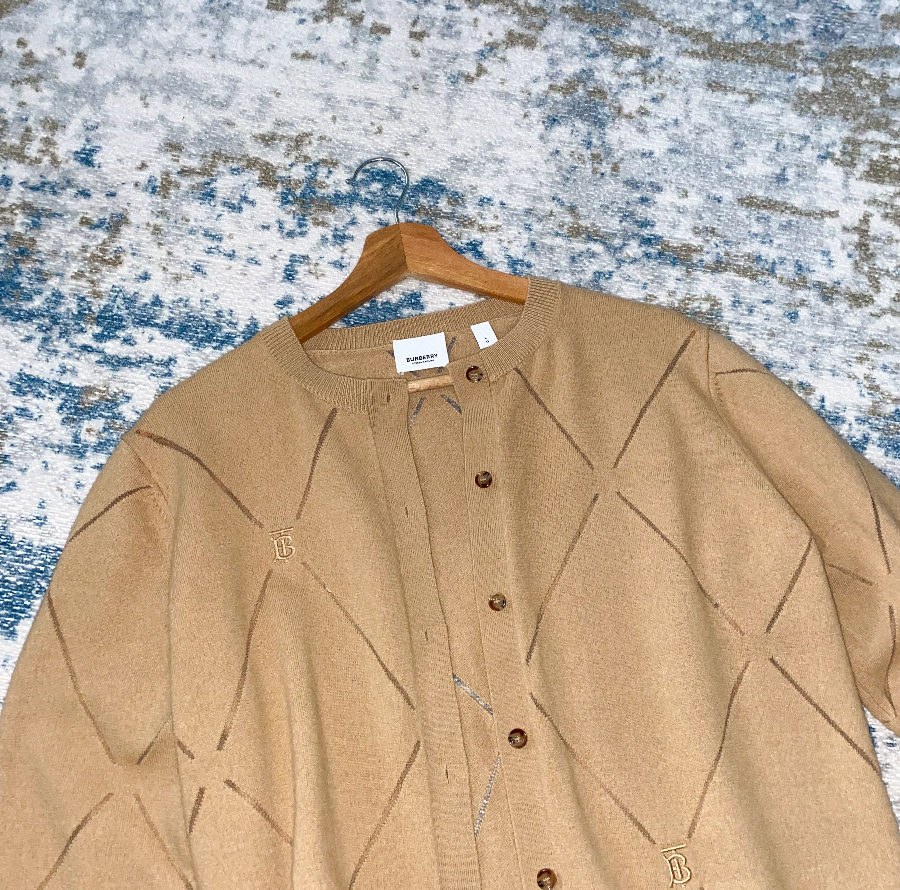 Burberry Burberry TB Monogram Motif Diamond Intarsia Wool Cardigan Size L / US 10 / IT 46 - 4 Thumbnail