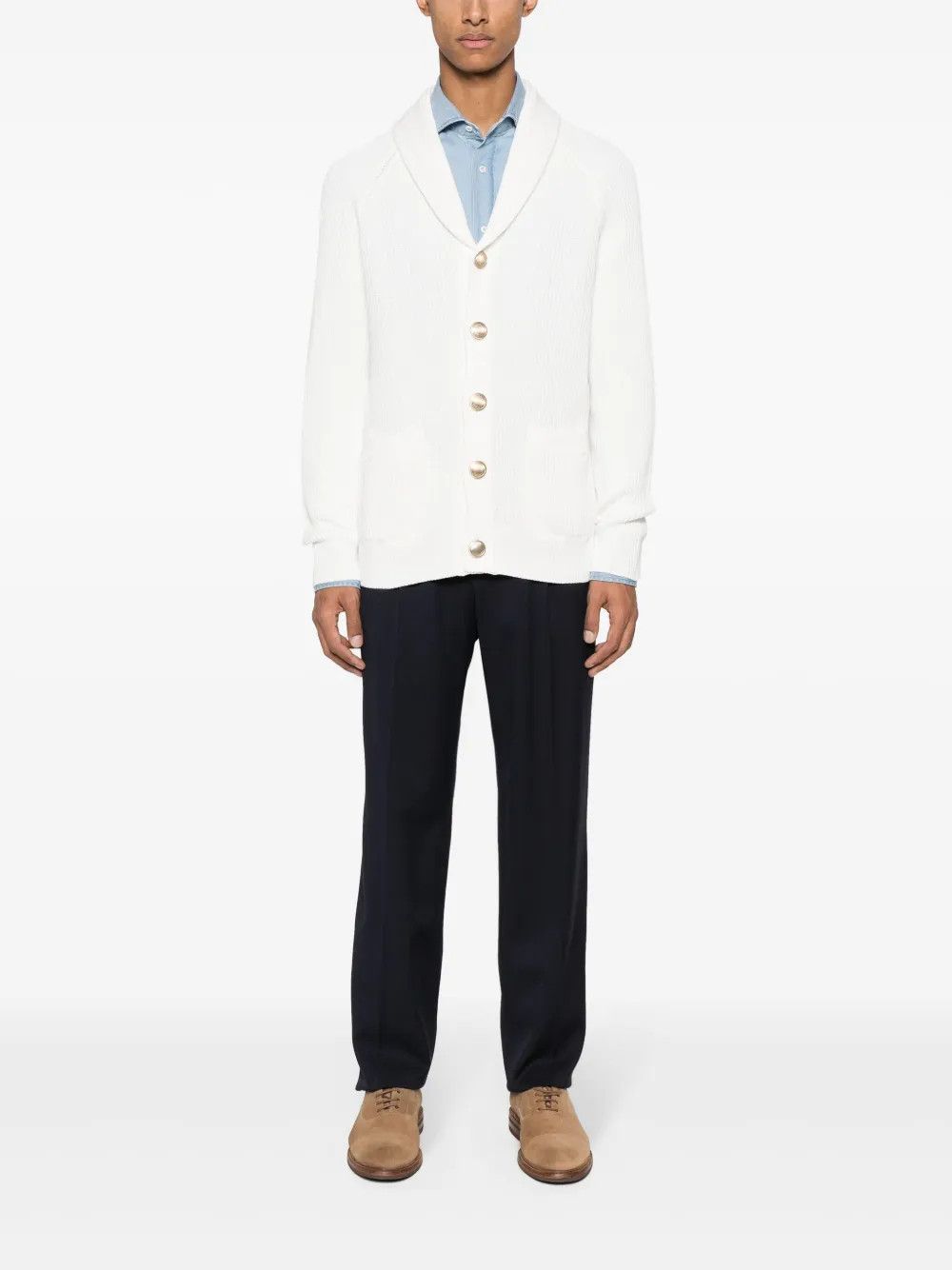 Brunello Cucinelli o1w1db10326 Ribbed Knit Cardigan in White Size US L / EU 52-54 / 3 - 2 Thumbnail