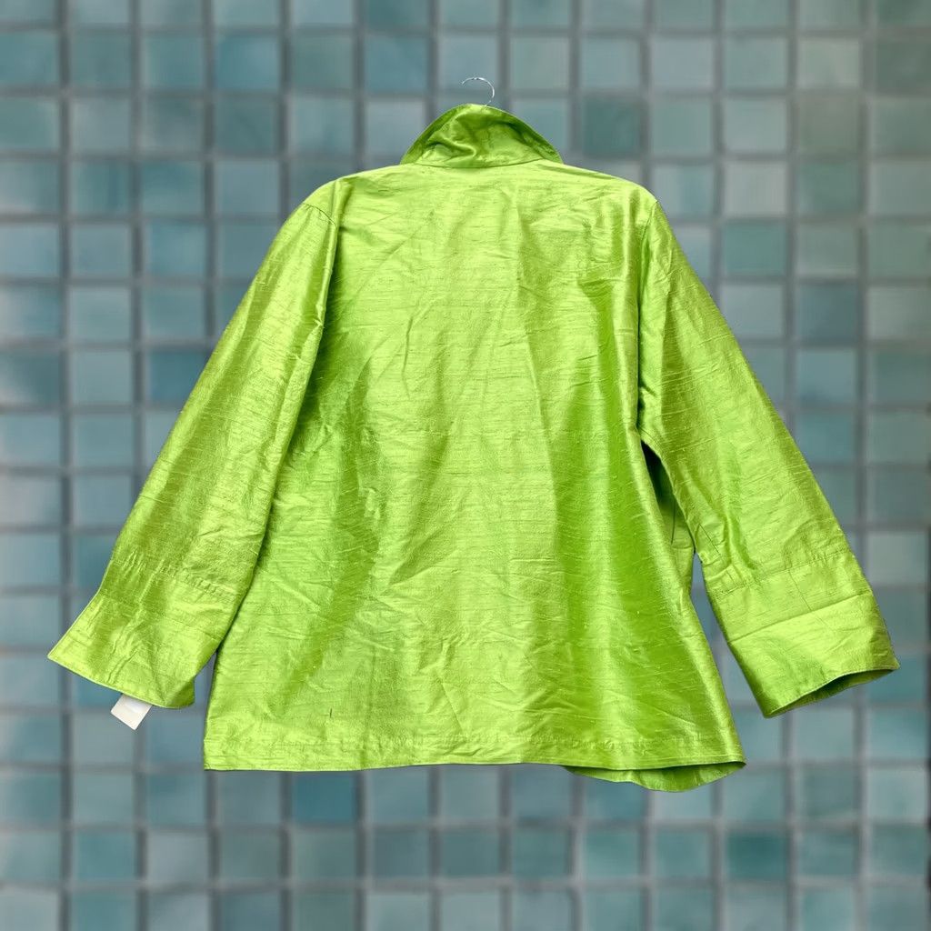Vintage Caroline Rose Jacket Womens XL Green Silk Open Front Collared Basic Jacket Short Sleeve Casual Daywear Size XL / US 12-14 / IT 48-50 - 1 Thumbnail