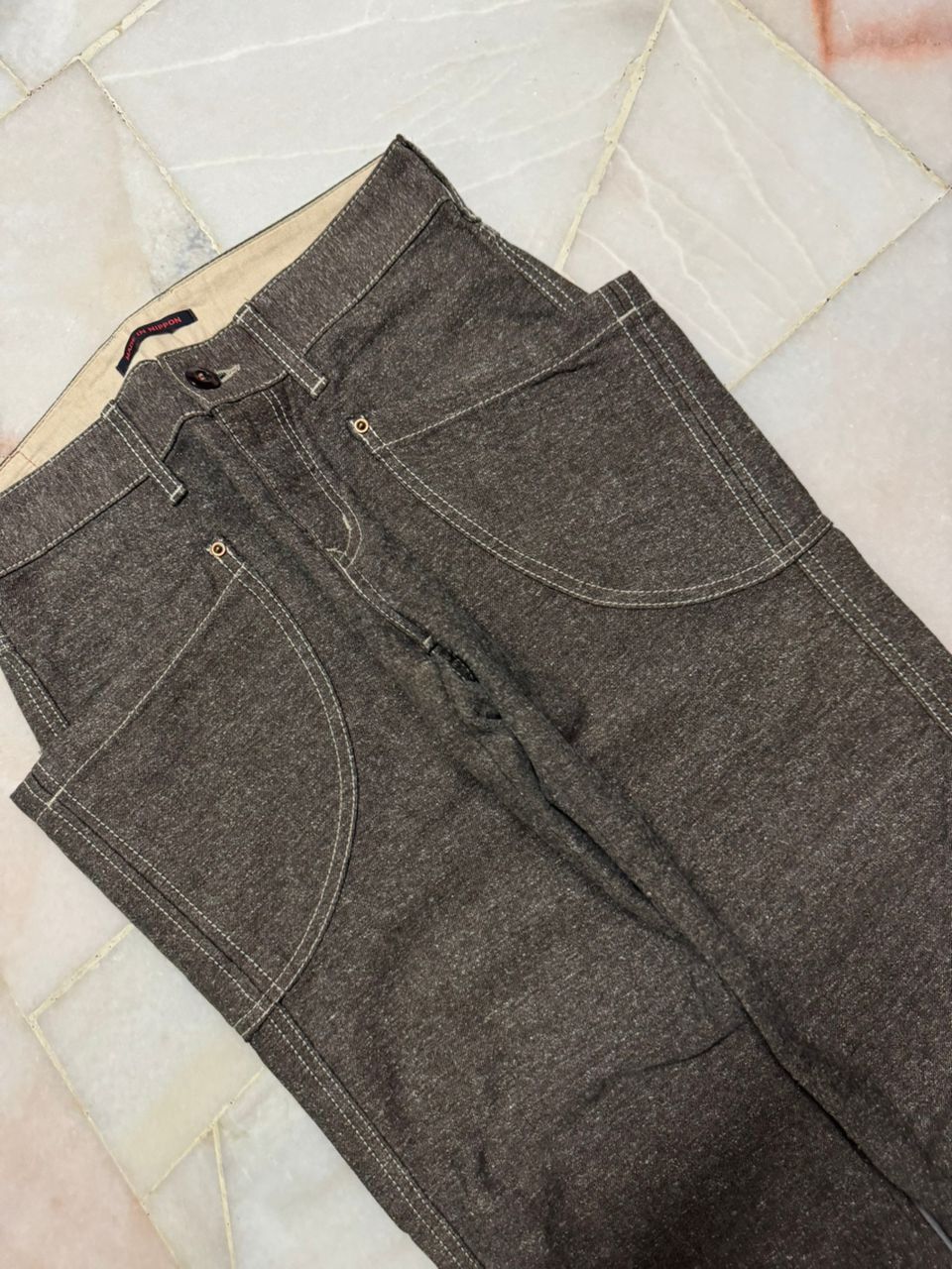 Beauty Beast 💥Sick💥Rare 90s Et NippoN Big Pocket Wool Brown Pants Japan Size US 27 - 6 Thumbnail
