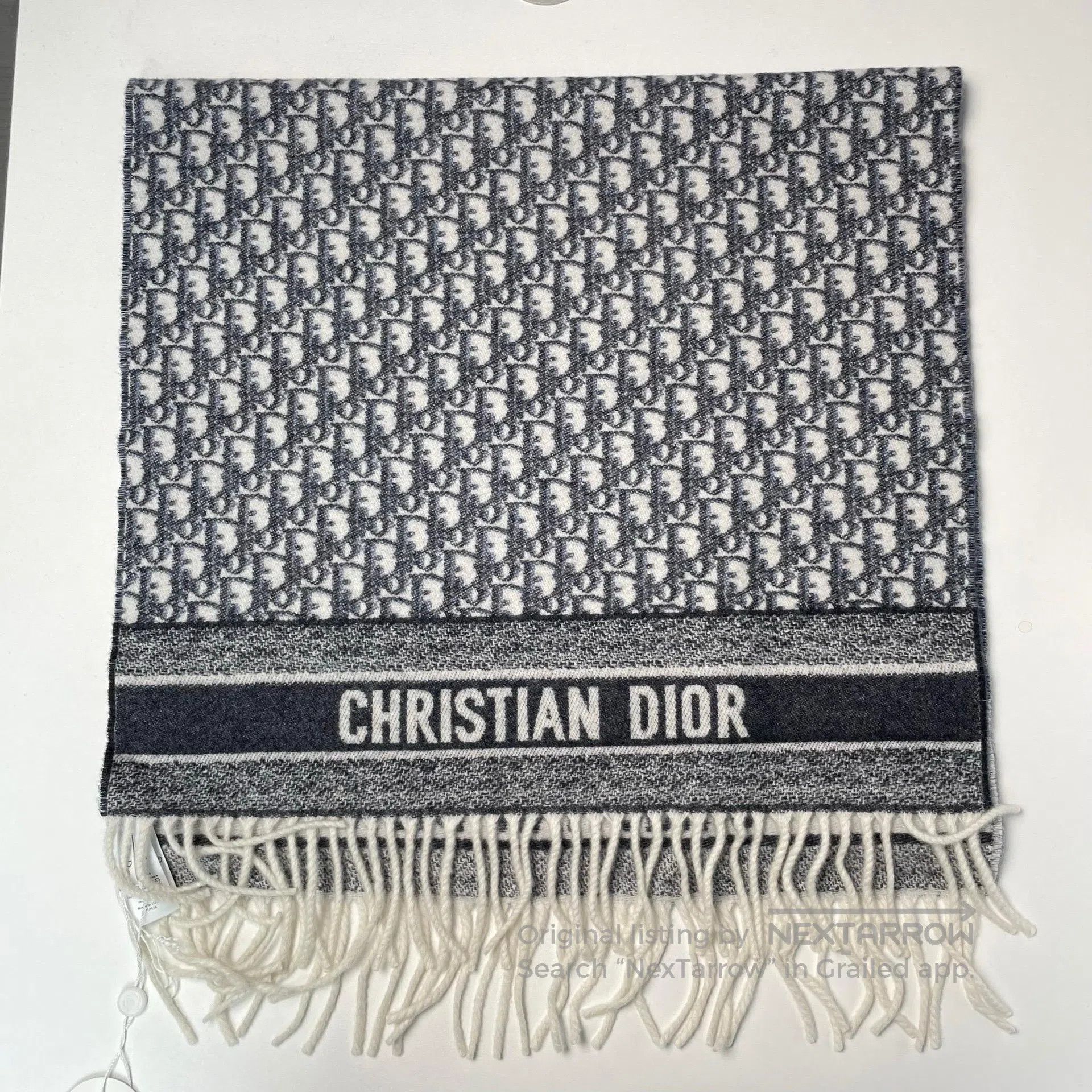 Dior Dior Light gray and dark blue double-sided cashmere scarf| Size ONE SIZE - 1 Thumbnail
