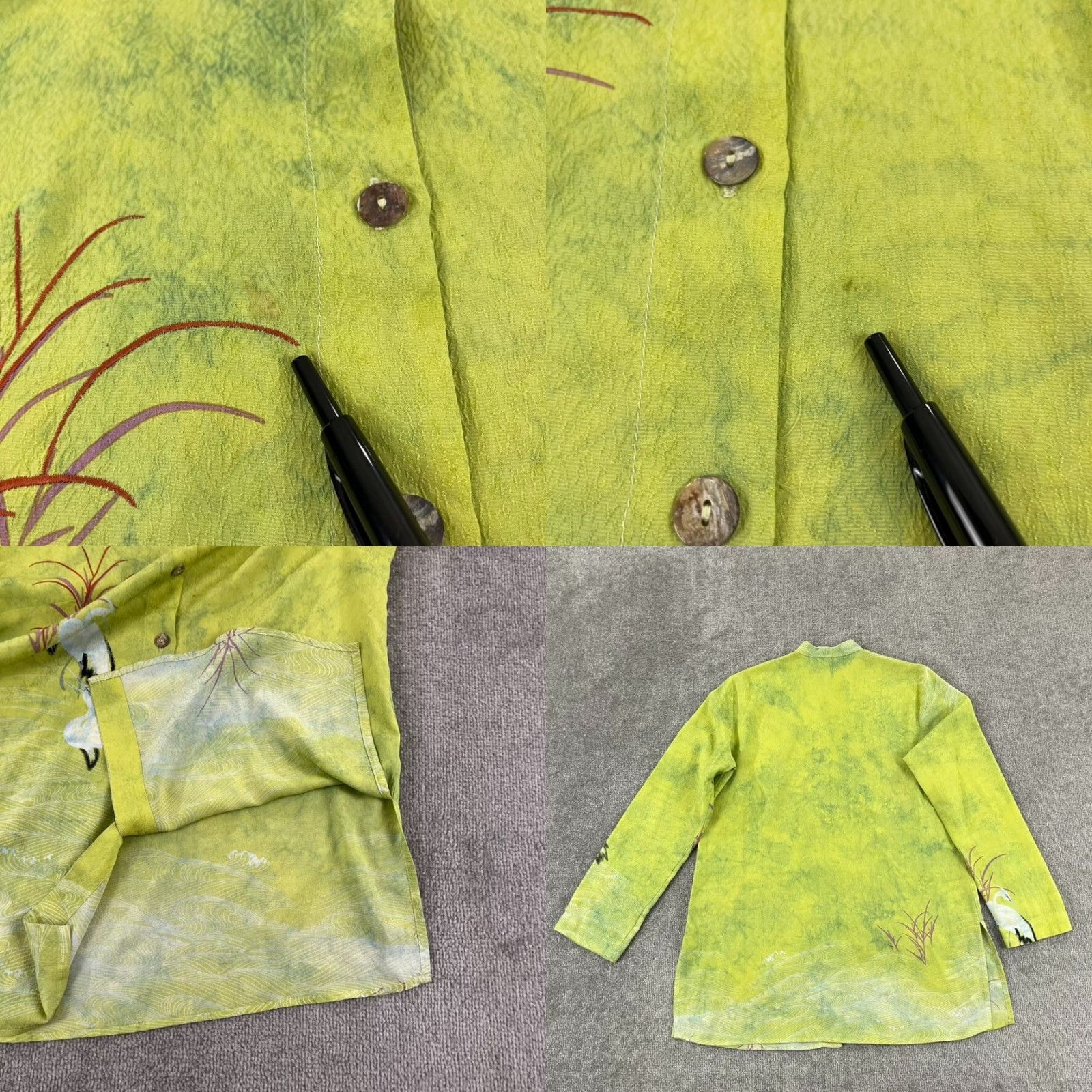 Vintage CITRON Shirt Womens Medium Green Bird 100% Silk Tunic Top Button Up Santa Monica Dresswear Casual Workwear Size M / US 6-8 / IT 42-44 - 8 Thumbnail
