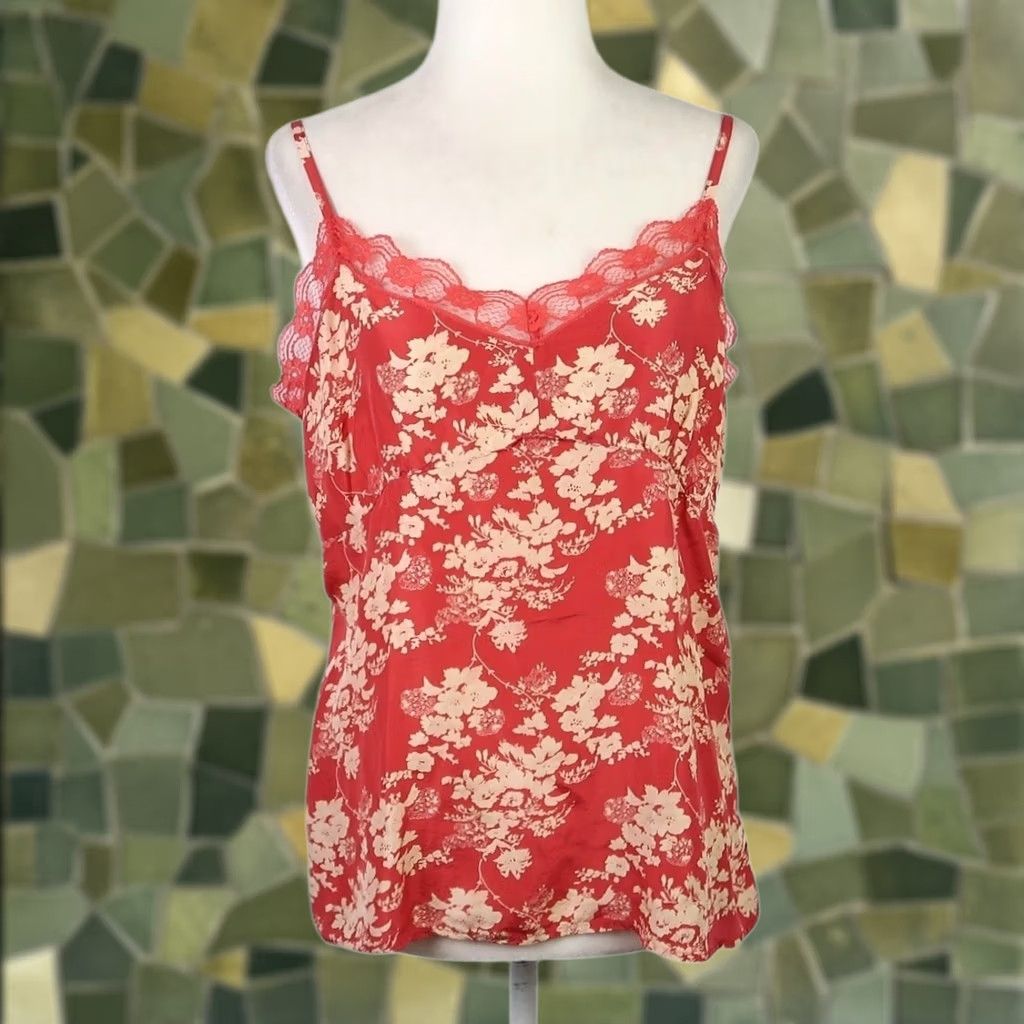 Old Navy VINTAGE Old Navy Floral Silk Camisole Tank Top L Women Sleeveless Bohemian 90s 00s Red Cream Pattern Casual Party/Cocktail Spring Summer Fall Size L / US 10 / IT 46 - 1 Thumbnail