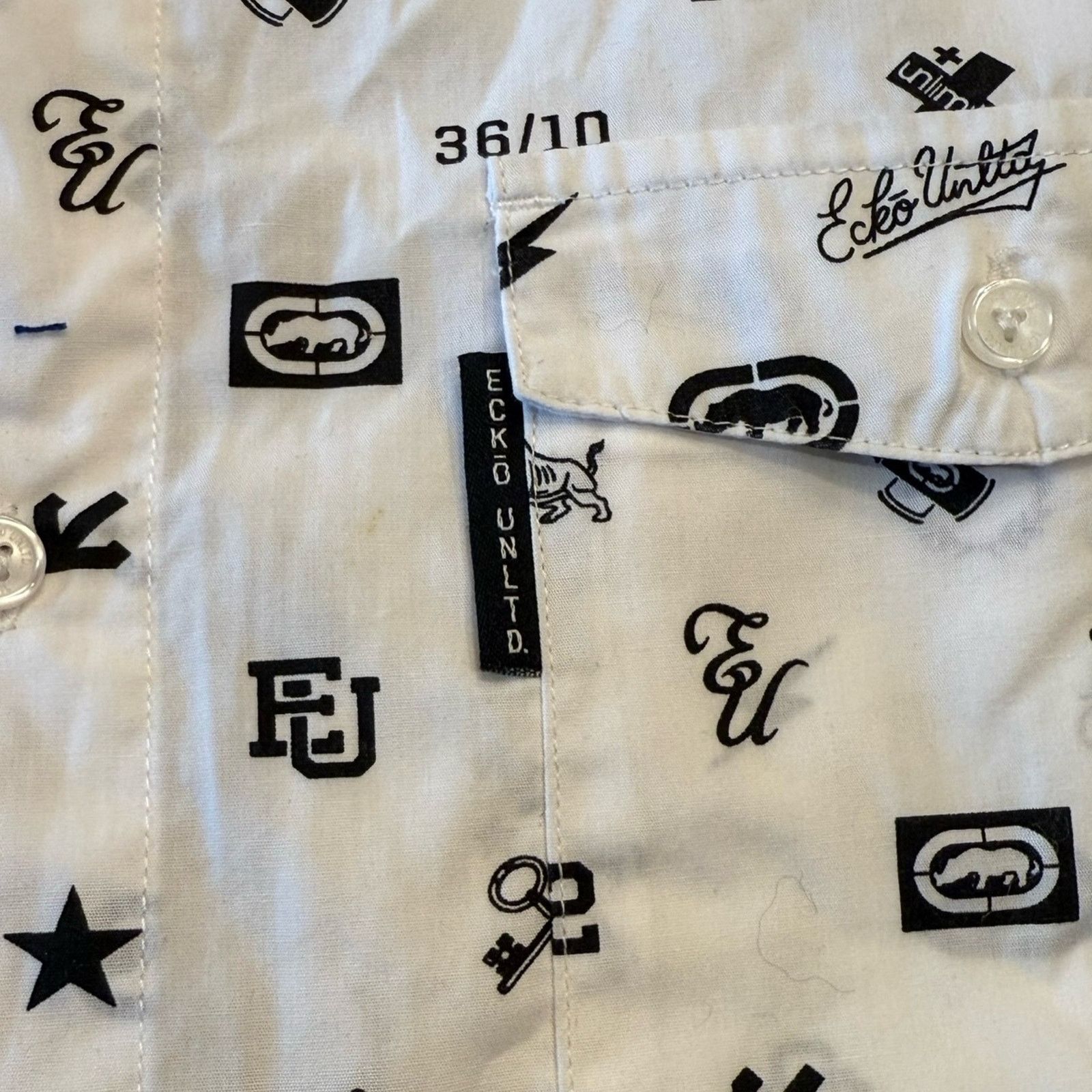Ecko Unltd. Ecko Men’s Medium White & Black Short Sleeve Button Up Shirt Size US M / EU 48-50 / 2 - 8 Thumbnail