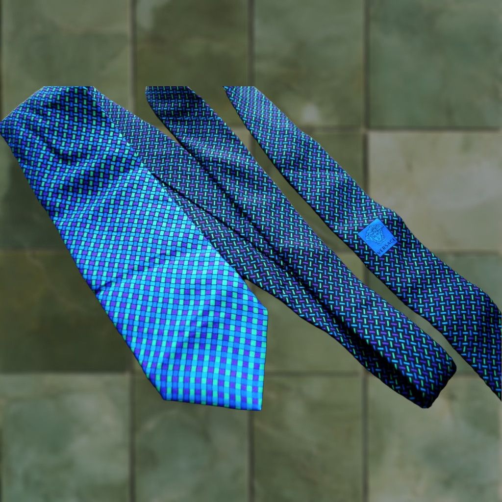 Versace VERSACE TIE Men Geometric Medusa 100% Silk Blue Made in Italy 57 in. Classic Authentic Size ONE SIZE - 1 Thumbnail