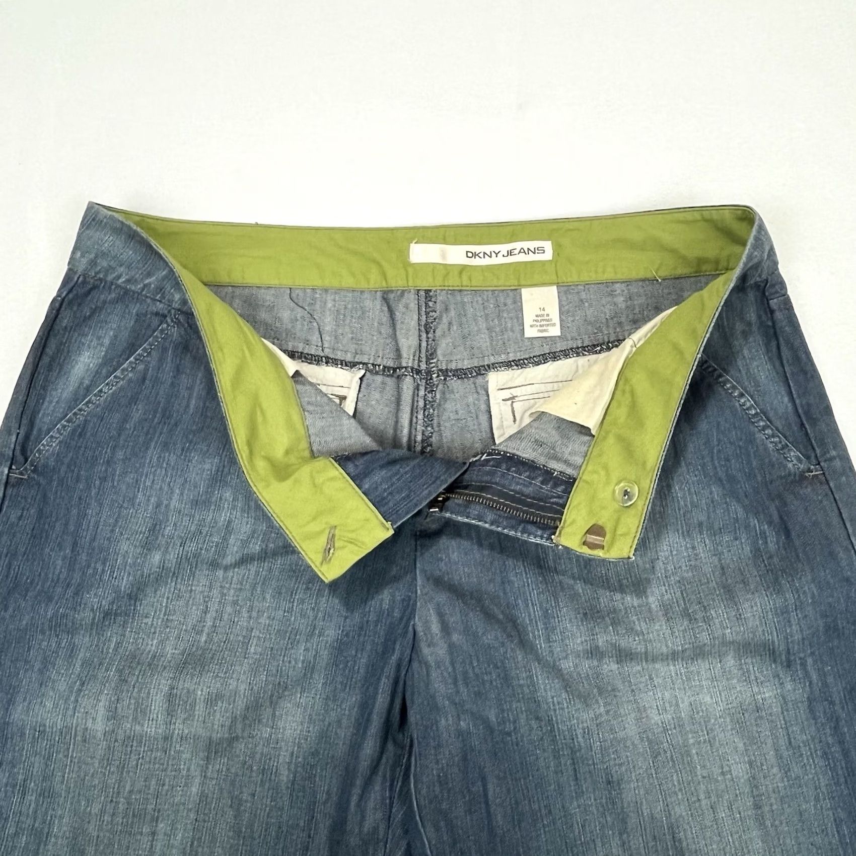 DKNY DKNY JEANS Trouser Jean Pants Flare Leg Lightweight Womens Regular 14 Blue 100% Cotton Size 29" - 2 Thumbnail