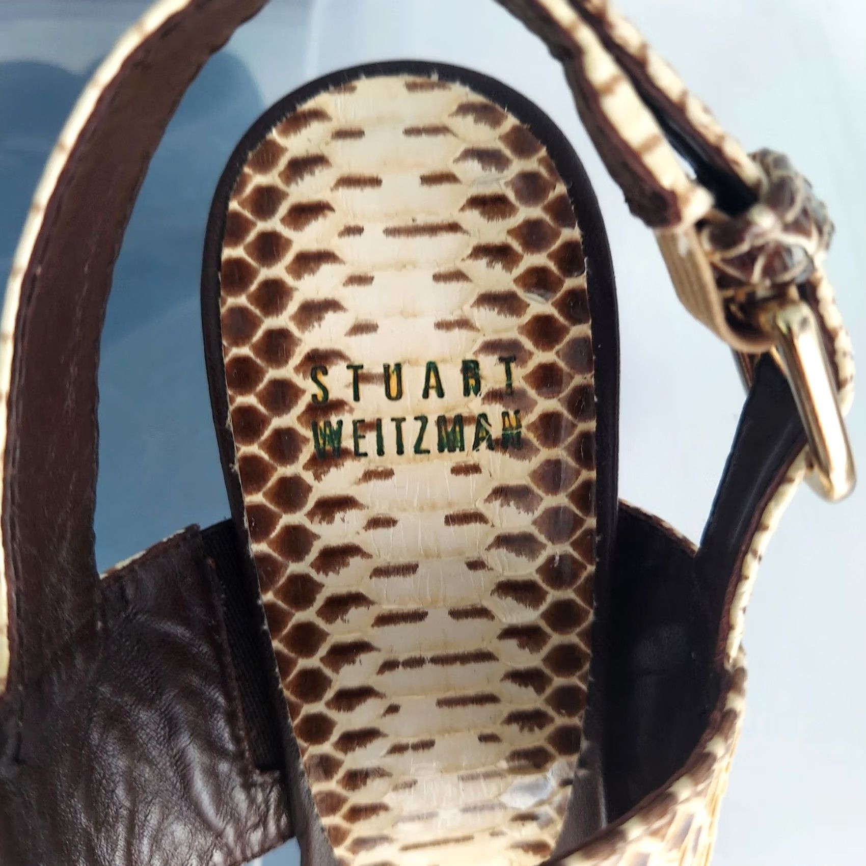 Stuart Weitzman Stuart Weitzman Snake Print Leather Chunky Heels Sandals Size 5.5 M Women Leather Slingback Beige Brown, Straps, High Heel, Vintage No Size US 6 / IT 36 - 4 Thumbnail