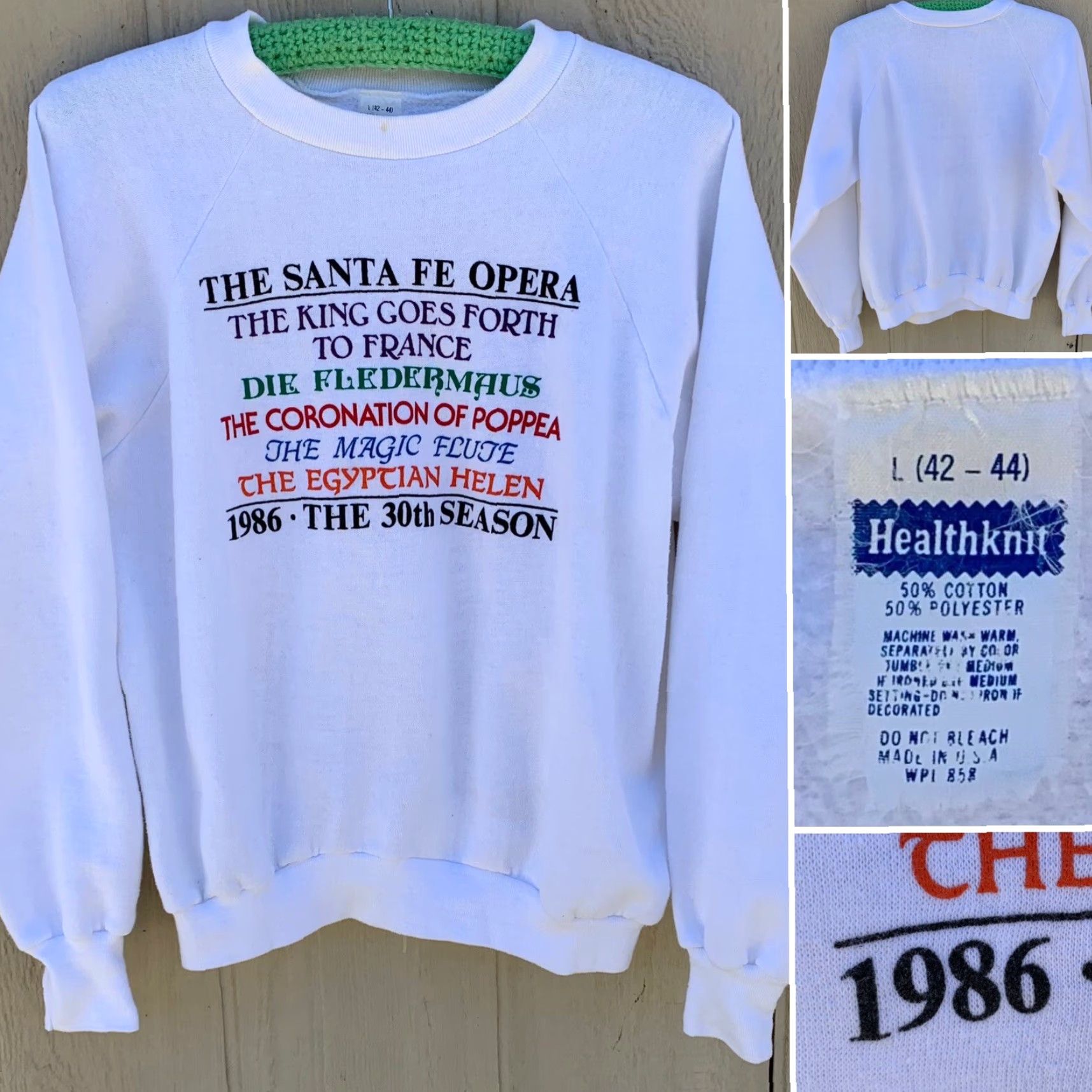 Vintage VINTAGE Healthknit The Santa Fe Opera 1986 The 30th Season raglan sweatshirt 1980s size L White Unisex Adults Sweatshirt 80s Opera Size US L / EU 52-54 / 3 - 2 Thumbnail