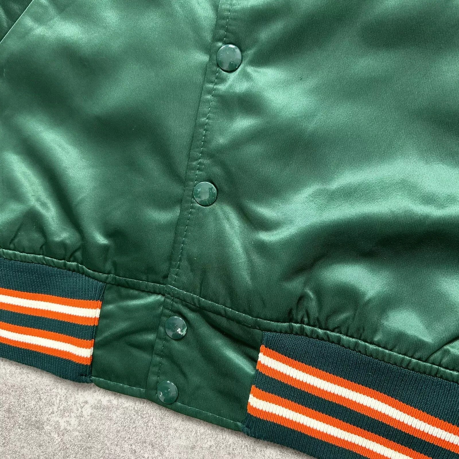 NCAA × Starter × Vintage MIAMI HURRICANES STARTER SATIN JACKET SPELLOUT SIZE S Size US S / EU 44-46 / 1 - 8 Thumbnail