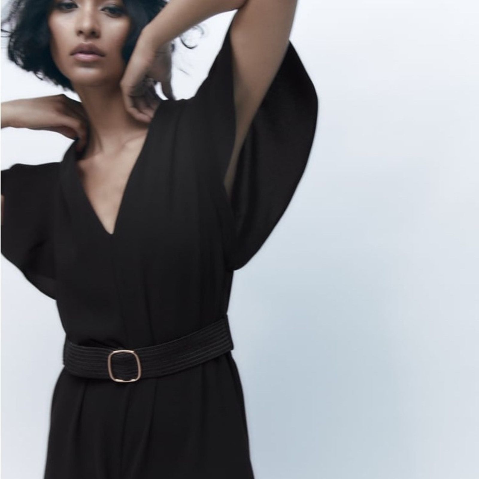 Zara ZARA BELTED RUFFLED JUMPSUIT BLACK Size 26" / US 2 / IT 38 - 8 Thumbnail