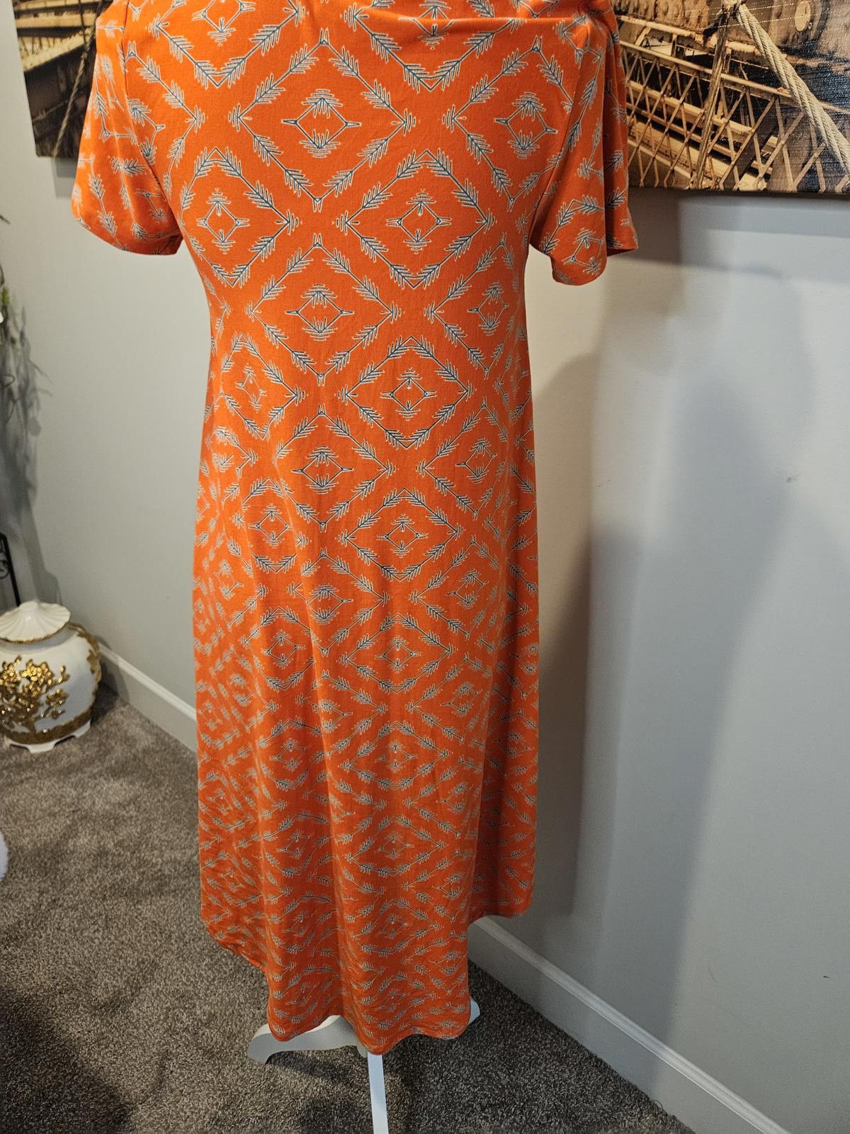 Designer LulaRoe Orange Print Hi-low Short Sleeve with Pocket #366 Size XXS / US 00 / IT 34 - 3 Thumbnail
