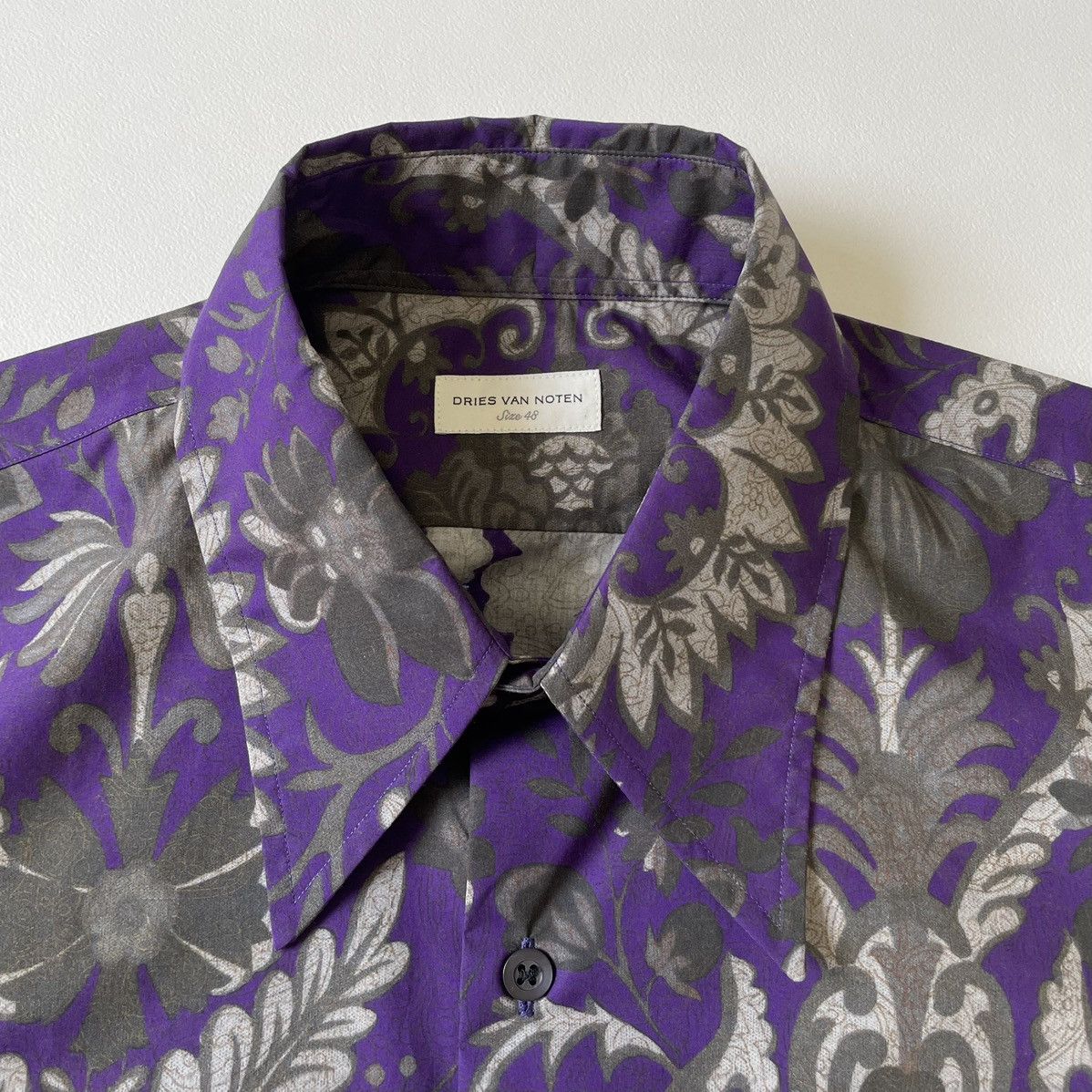 Dries Van Noten Purple / Gray Floral Print Cotton Shirt Size US M / EU 48-50 / 2 - 3 Thumbnail