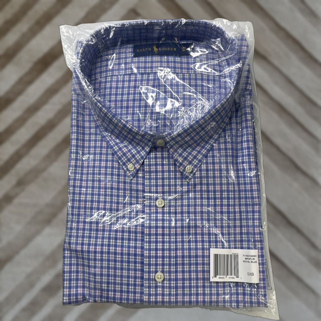 Polo Ralph Lauren NWT Polo Ralph Lauren Shirt Mens 5XB Plaid Long Sleeve Button-Down Cotton Blue Size US XXL / EU 58 / 5 - 1 Thumbnail