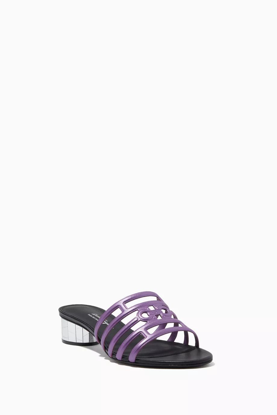 Salvatore Ferragamo o1y0426 Geometric Heel Mules in Purple Size US 9.5 / IT 39.5 - 2 Thumbnail