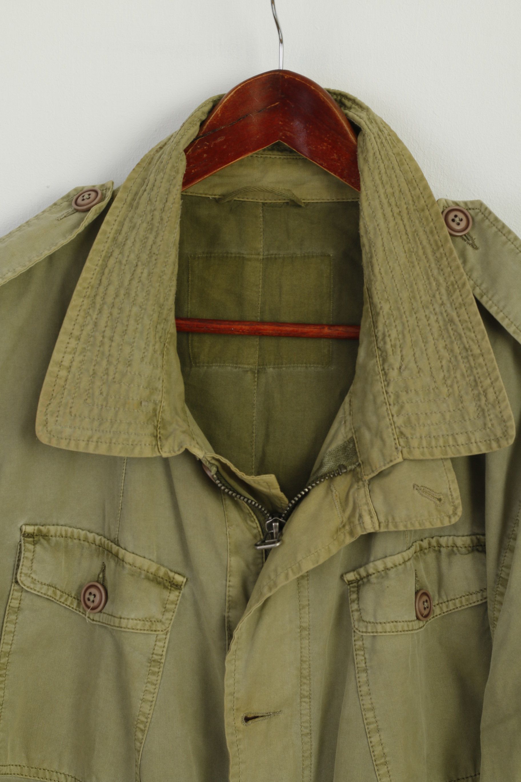 Vintage Vintage Men XL Jacket Khaki Shiny Cotton 0201 Size US XL / EU 56 / 4 - 2 Thumbnail