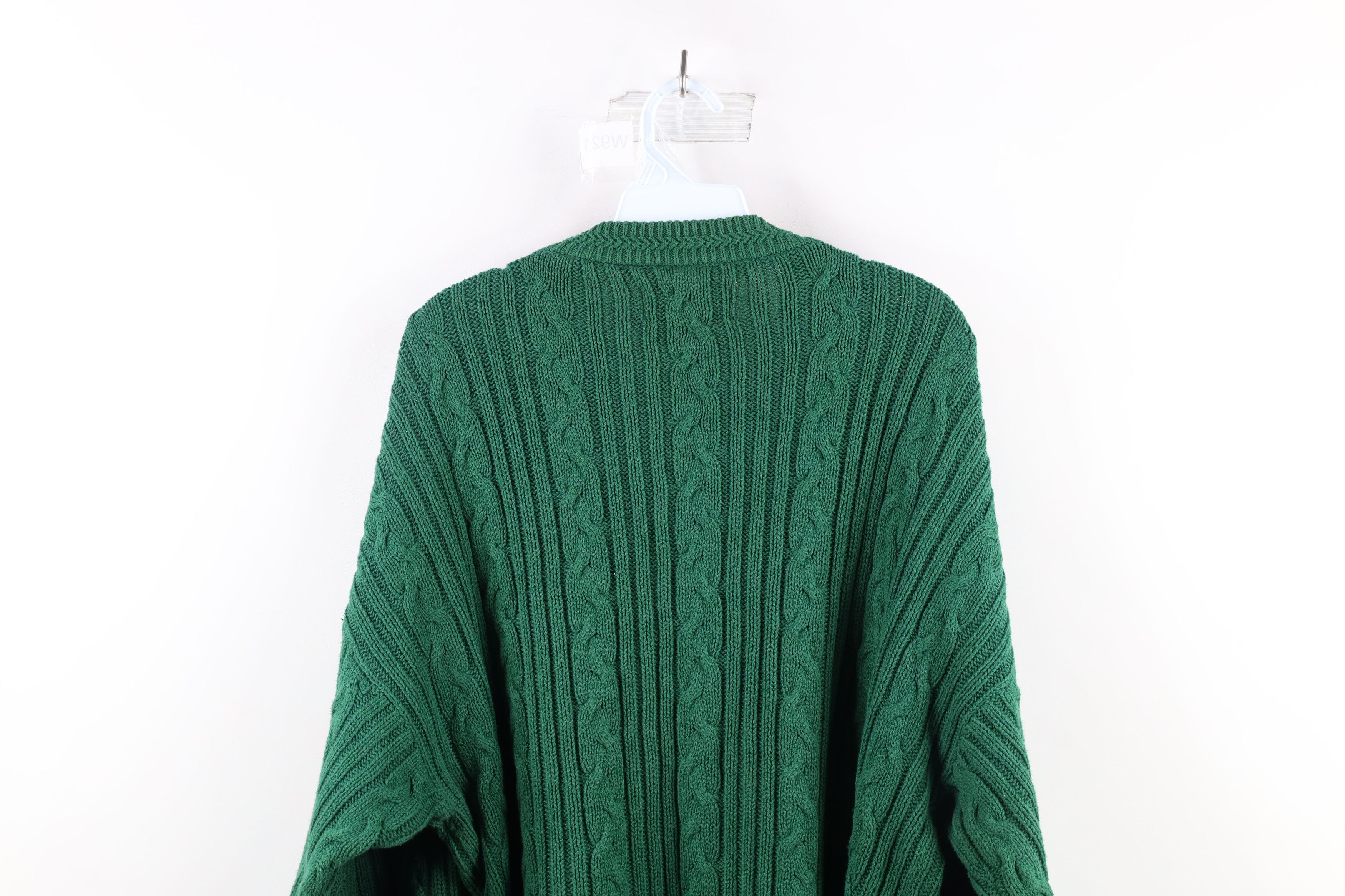 Eddie Bauer × Vintage Vintage 90s Eddie Bauer Cable Knit Crewneck Sweater Green Size US L / EU 52-54 / 3 - 9 Thumbnail