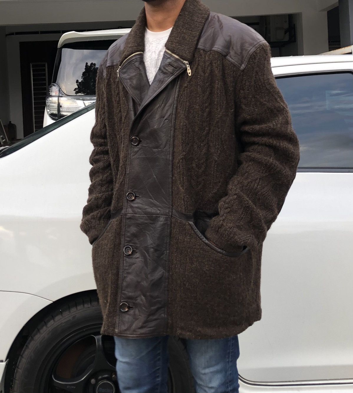 Torras Vintage TORRAS Knitted Mix Leather Paneling Parka Jacket Size US L / EU 52-54 / 3 - 1 Thumbnail