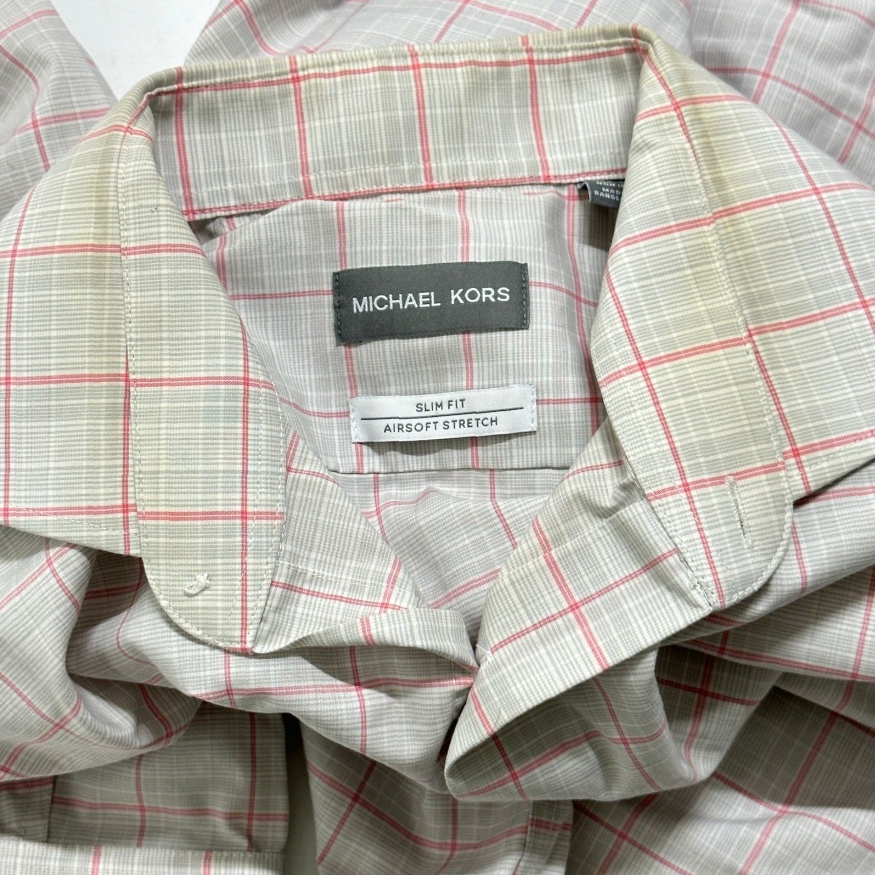 Michael Kors Michael Kors Mens Shirt 15.5 Pink Gray Plaid Slim Fit Button-Up Collared Long Sleeve Size US L / EU 52-54 / 3 - 7 Thumbnail