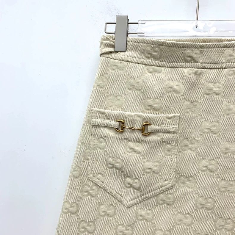 Gucci Gucci SizeS Beige logo jacquard full print cotton belt casu Size 42" / US 20 - 3 Thumbnail