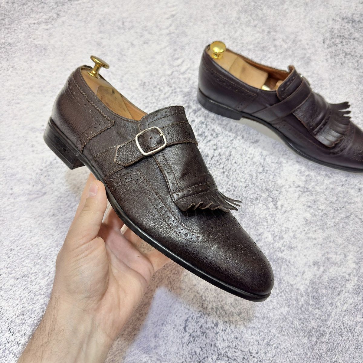 Doucal's × Handmade Doucal’s Italy Dark Brown Monk Shoes US9 UK8 EU42 27cm Size US 9 / EU 42 - 5 Thumbnail