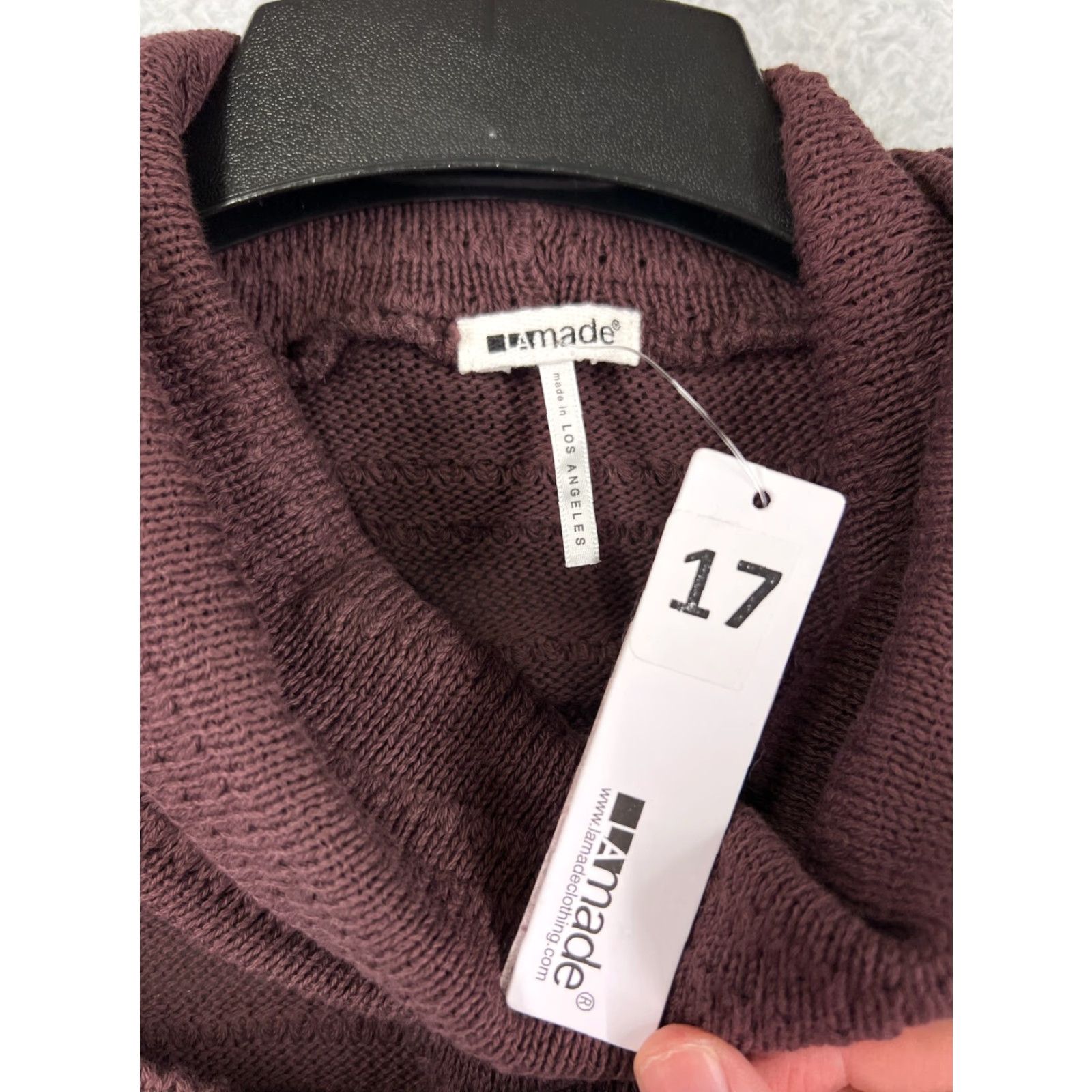 Vintage LA Made Womens Sweater Pullover Long Sleeve Cowl Neck Asymmetric Ruffle Burgundy Fall Winter 100% Cotton Knit Casual Size S / US 4 / IT 40 - 3 Thumbnail