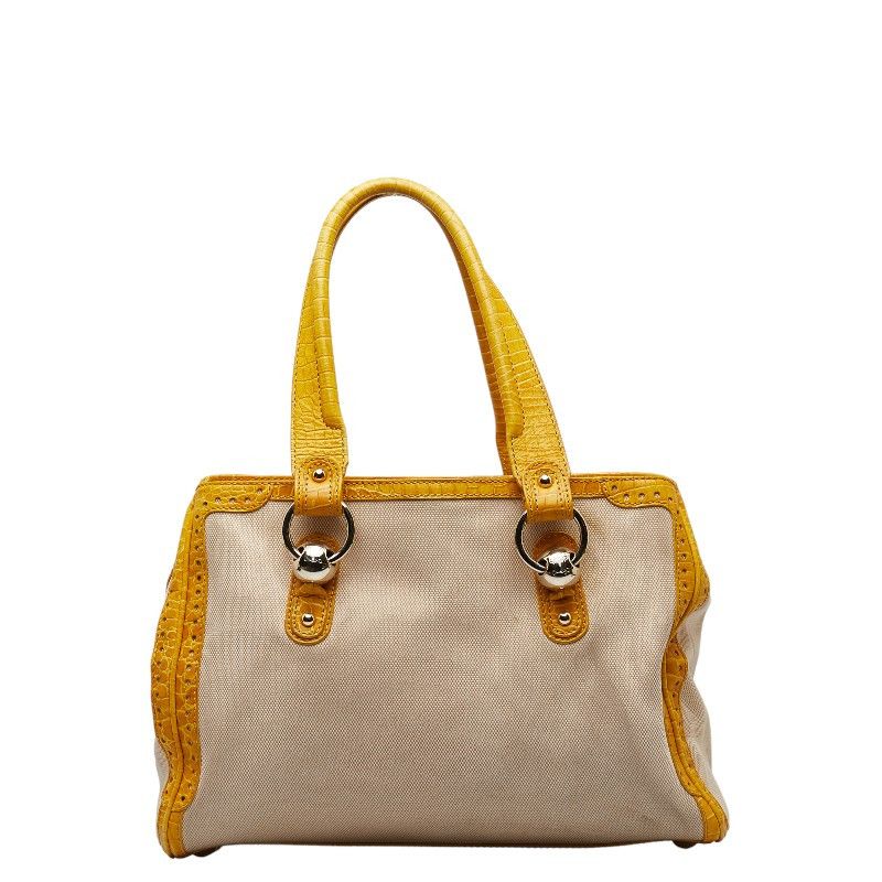 Celine Celine Celine Canvas Leather Croc Embossed Tote Bag Canvas Tote Bag in Very Good Condition Size ONE SIZE - 1 Thumbnail
