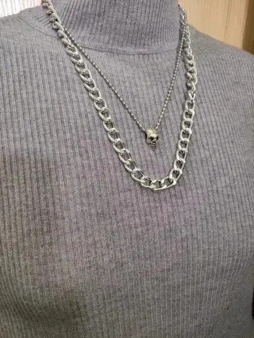 Jewelry Skull Punk Necklace Chain Choker in Silver, Men's