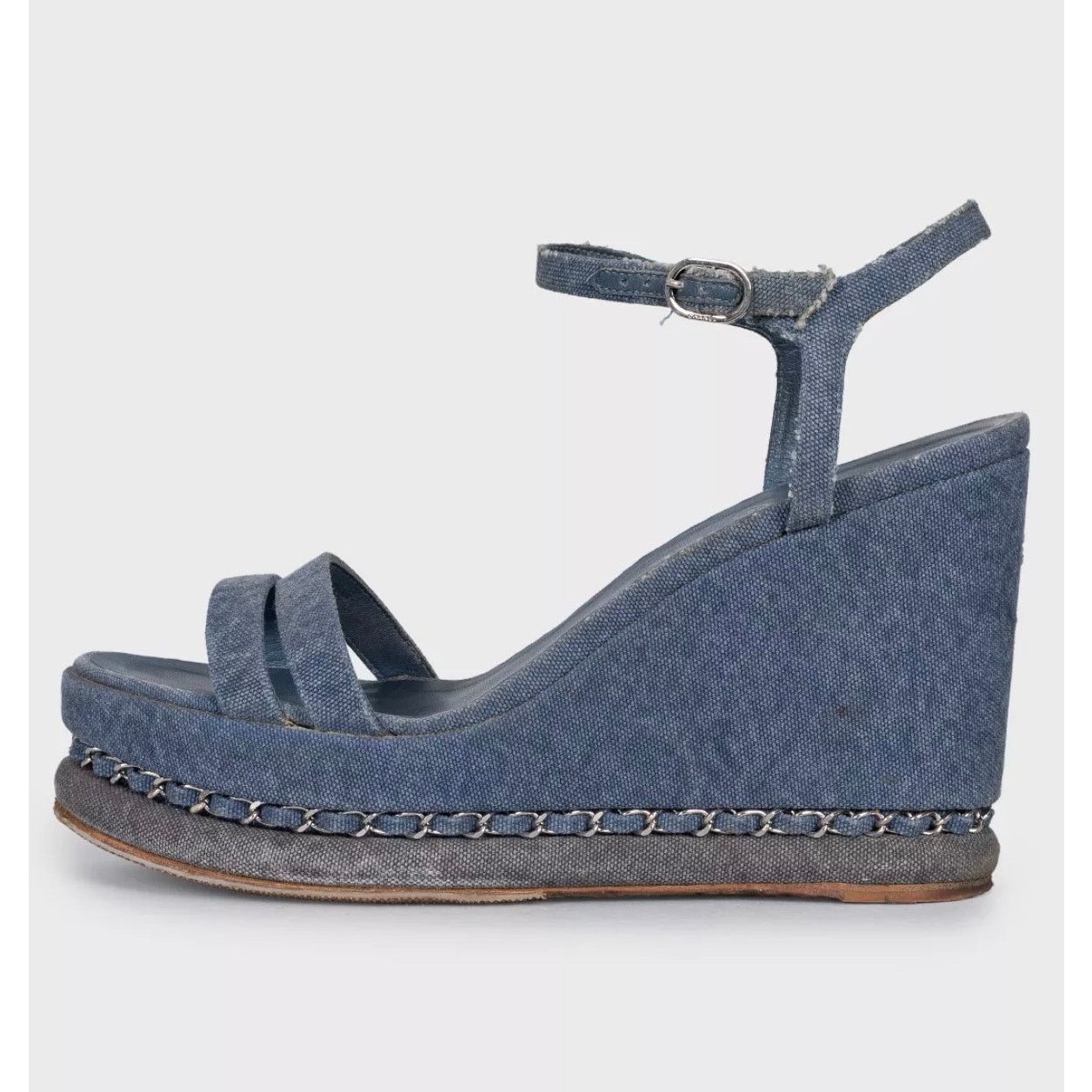 Chanel Chanel Blue Denim Wedge Sandals, Size 39.5 Size US 8.5 / IT 38.5 - 1 Thumbnail